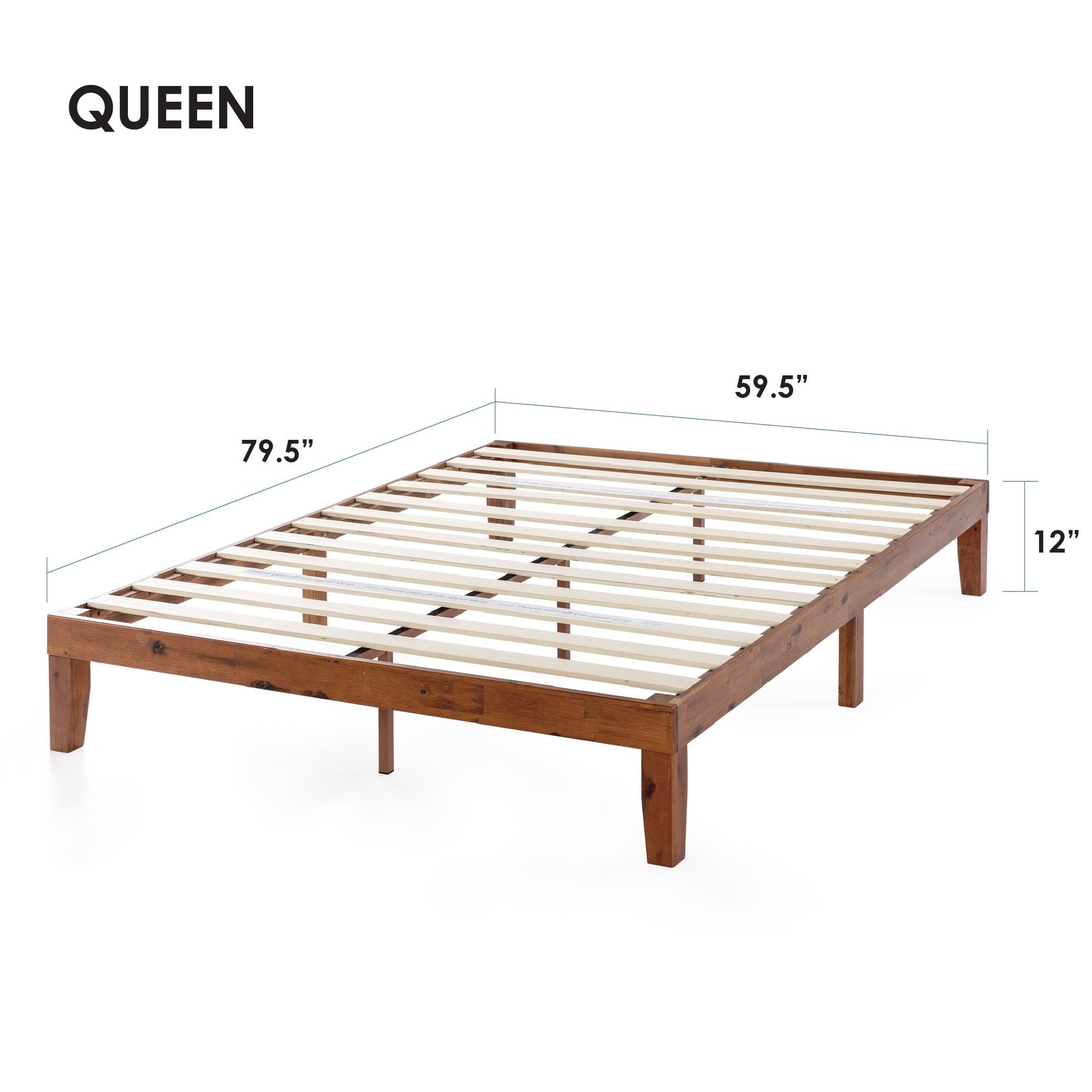 Mellow Naturalista Classic 12" Solid Wood Platform Bed with Wooden Slats, Queen, Cherry