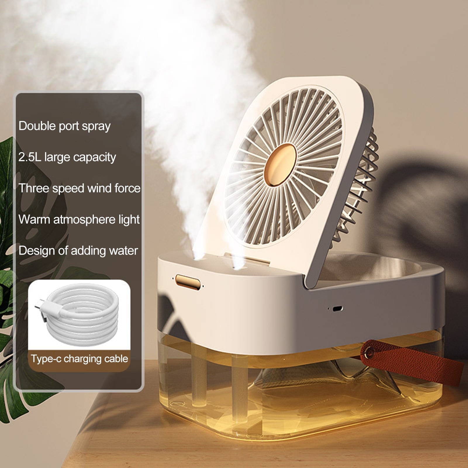 Poseidon Portable Mini Personal Evaporative Air Cooler with 3 Speeds LED Light Large Capacity Water Tank Personal Desk Air Conditioner Fan