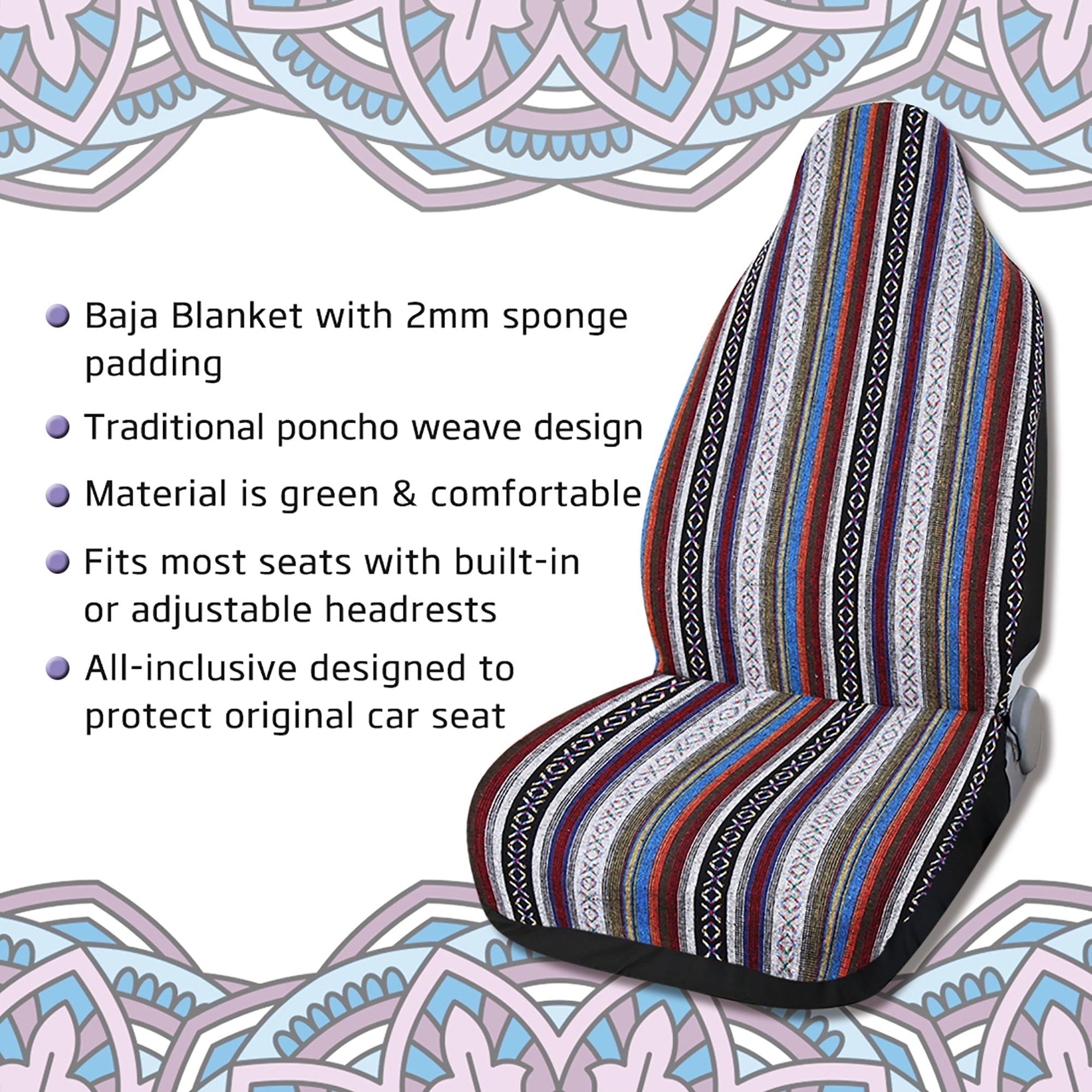 Unique Bargains Universal Seat Cover Baja Blanket Ethnic Style Bucket Multicolor for SUV Automotive