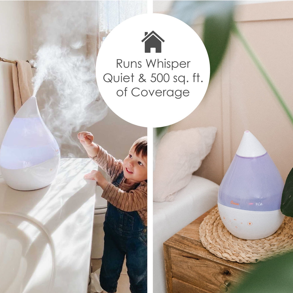 Crane Top Fill Drop 1 Gallon Ultrasonic Cool Mist Humidifier with Sound Machine and Optional Nightlight - White