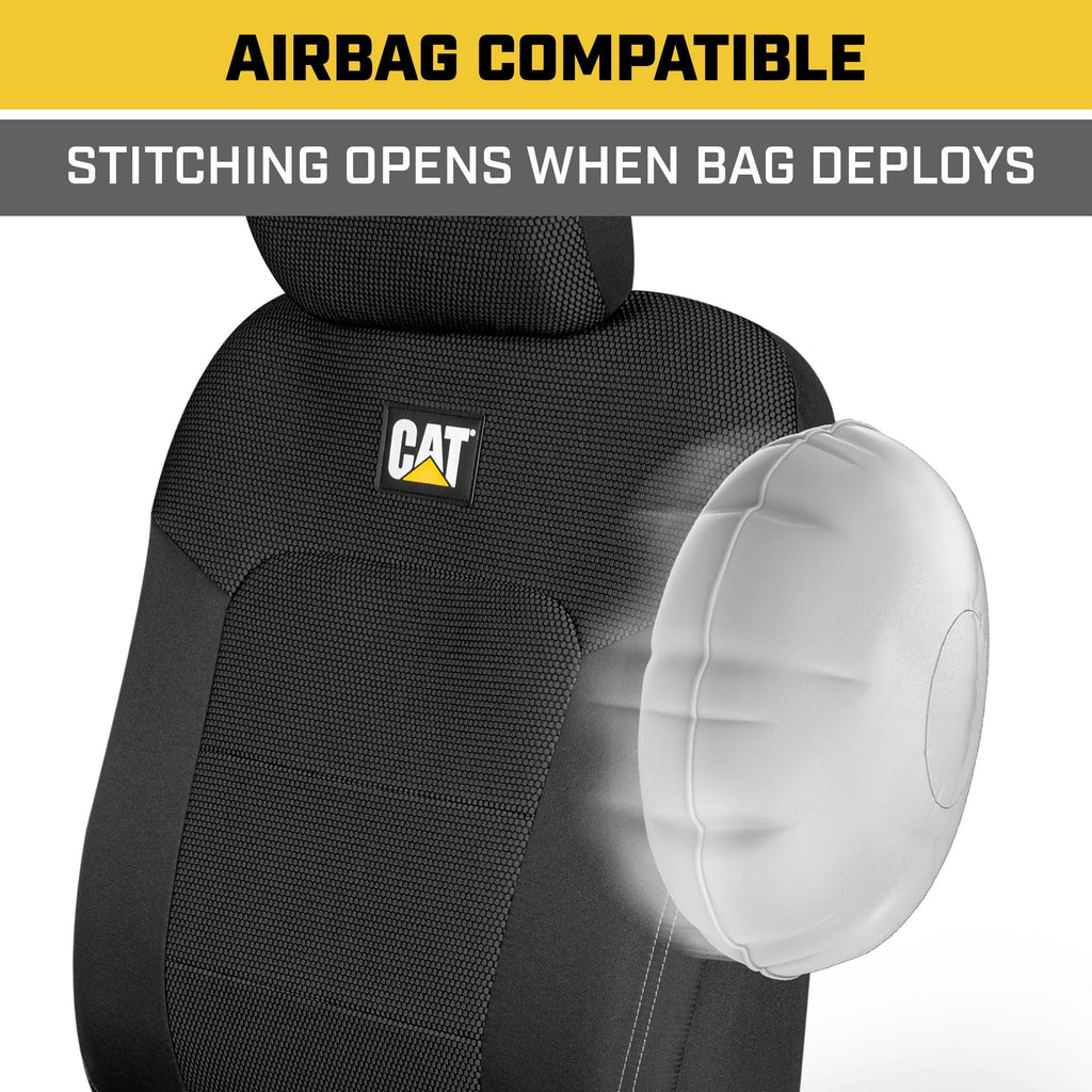 Caterpillar MeshFlex Automotive Seat Covers for Cars Trucks and SUVs (Set of 2) – Black Car Seat Covers for Front Seats, Truck Seat Protectors with Comfortable Mesh Back, Auto Interior Covers