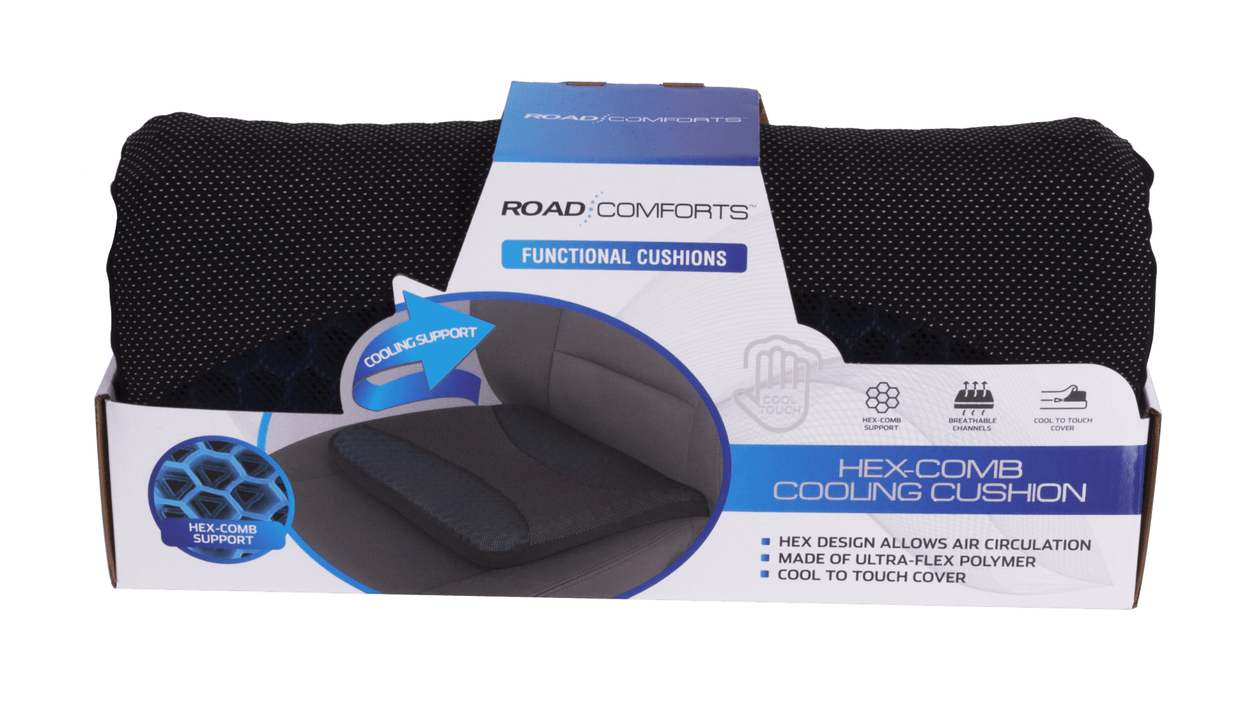 Auto Drive Car Seat Cushion Hex Gel Black and Blue Universal Fit, 19CU22, 1 Piece