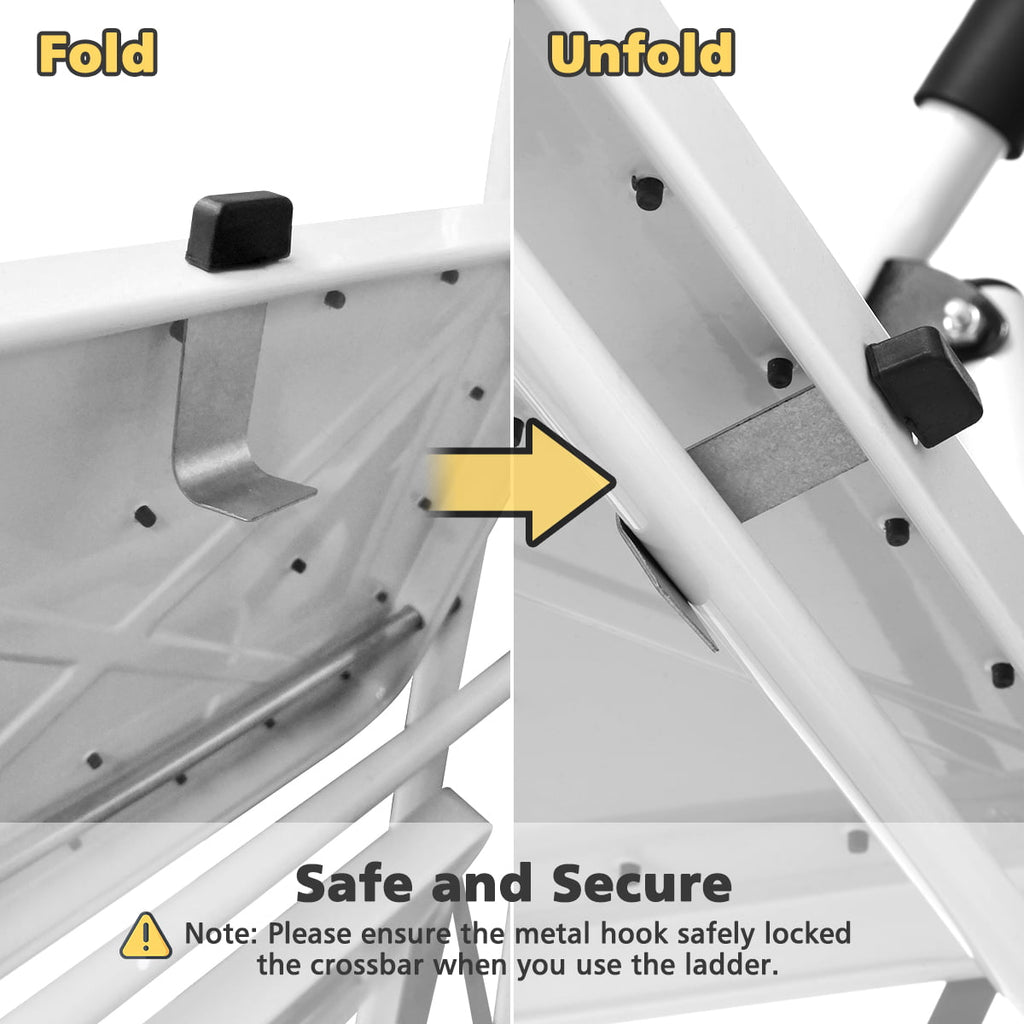 3 Step Ladder Folding Step Stool Ladder with Wide Anti-Slip Pedal Rubber Handle Feet Lightweight Portable Sturdy Steel Ladder