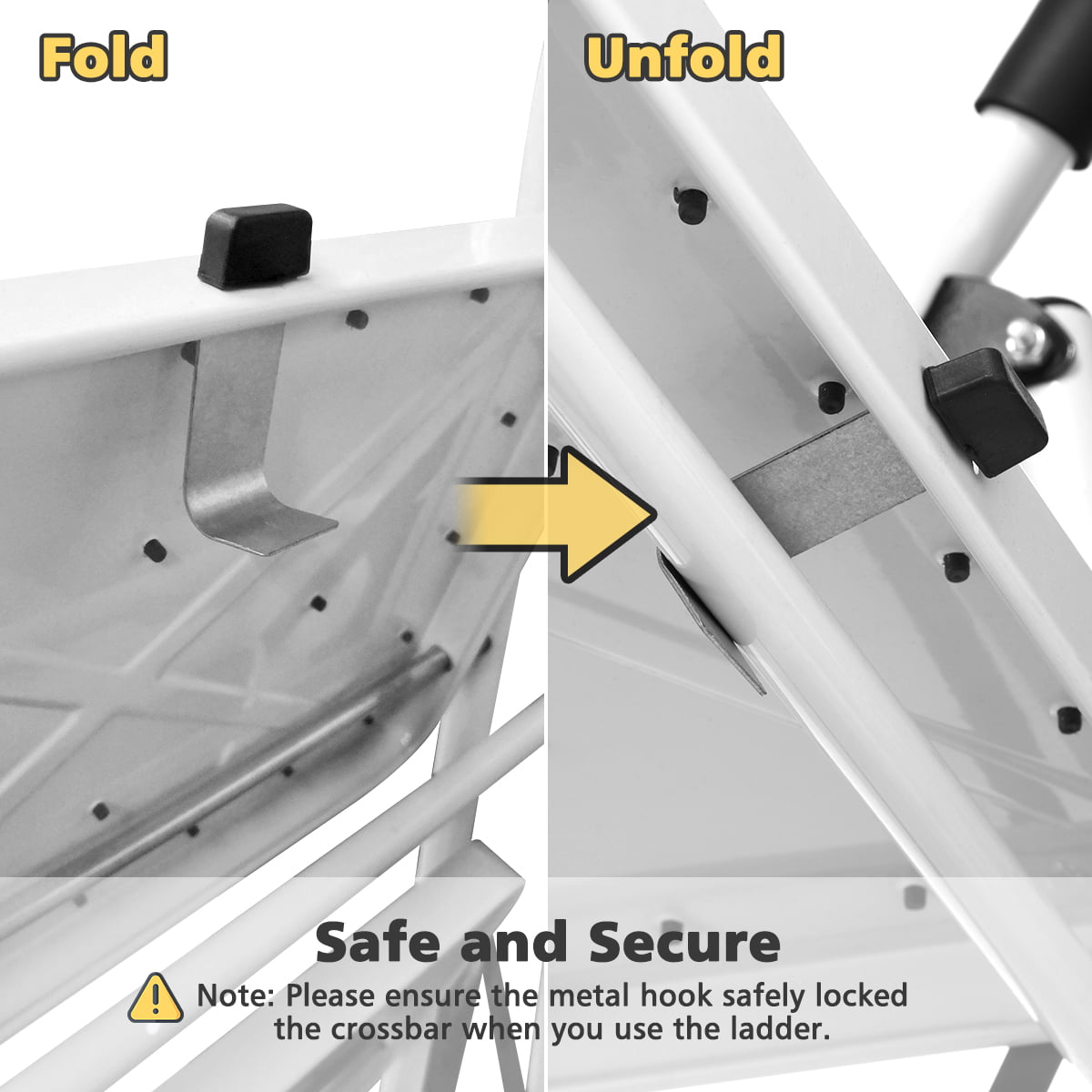 3 Step Ladder Folding Step Stool Ladder with Wide Anti-Slip Pedal Rubber Handle Feet Lightweight Portable Sturdy Steel Ladder