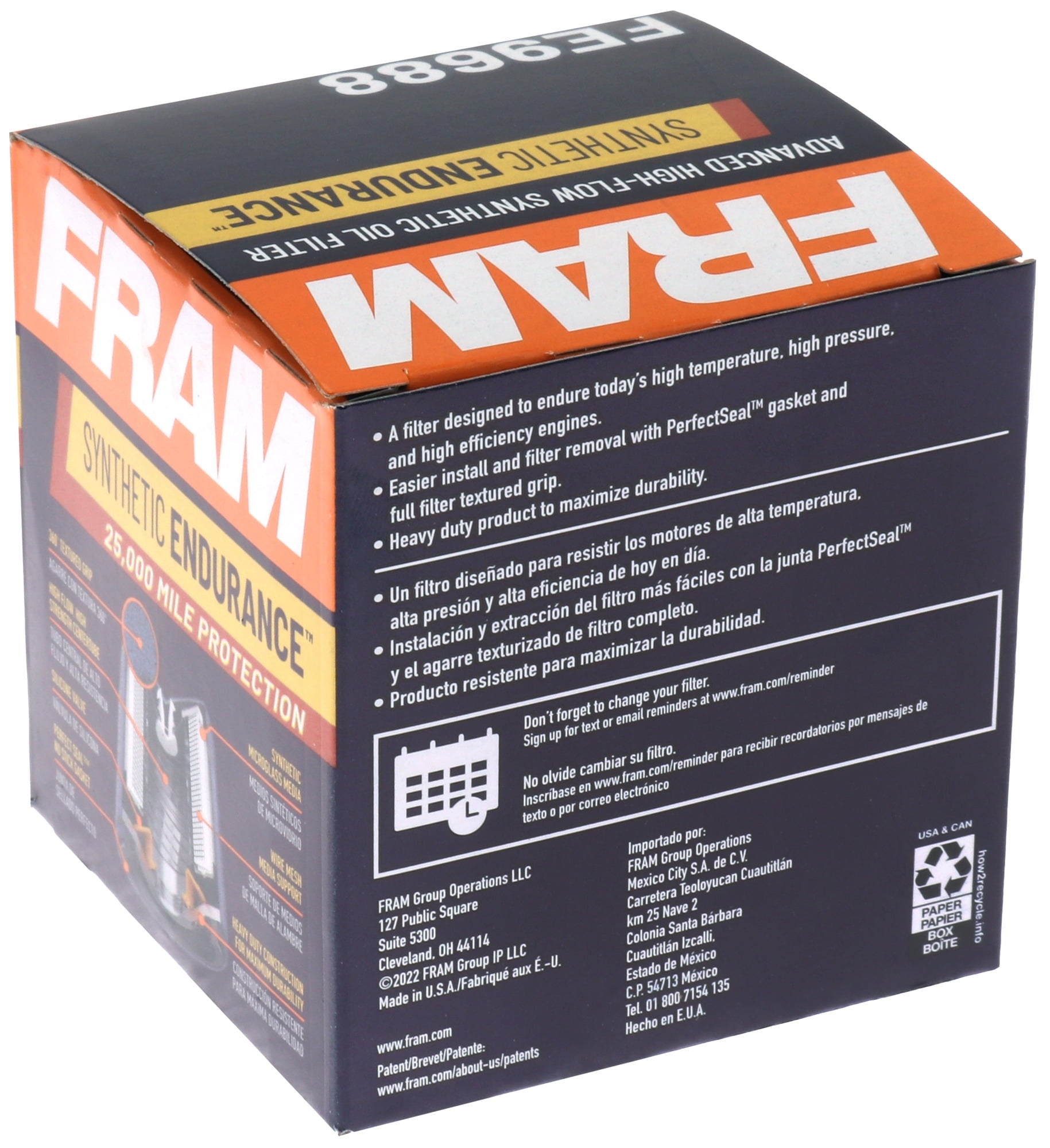 FRAM Synthetic Endurance FE9688, 25K mile Premium Spin-on Oil Filter for Synthetic Oils Fits select: 2012-2023 HYUNDAI ELANTRA, 1990-2019 HYUNDAI SONATA