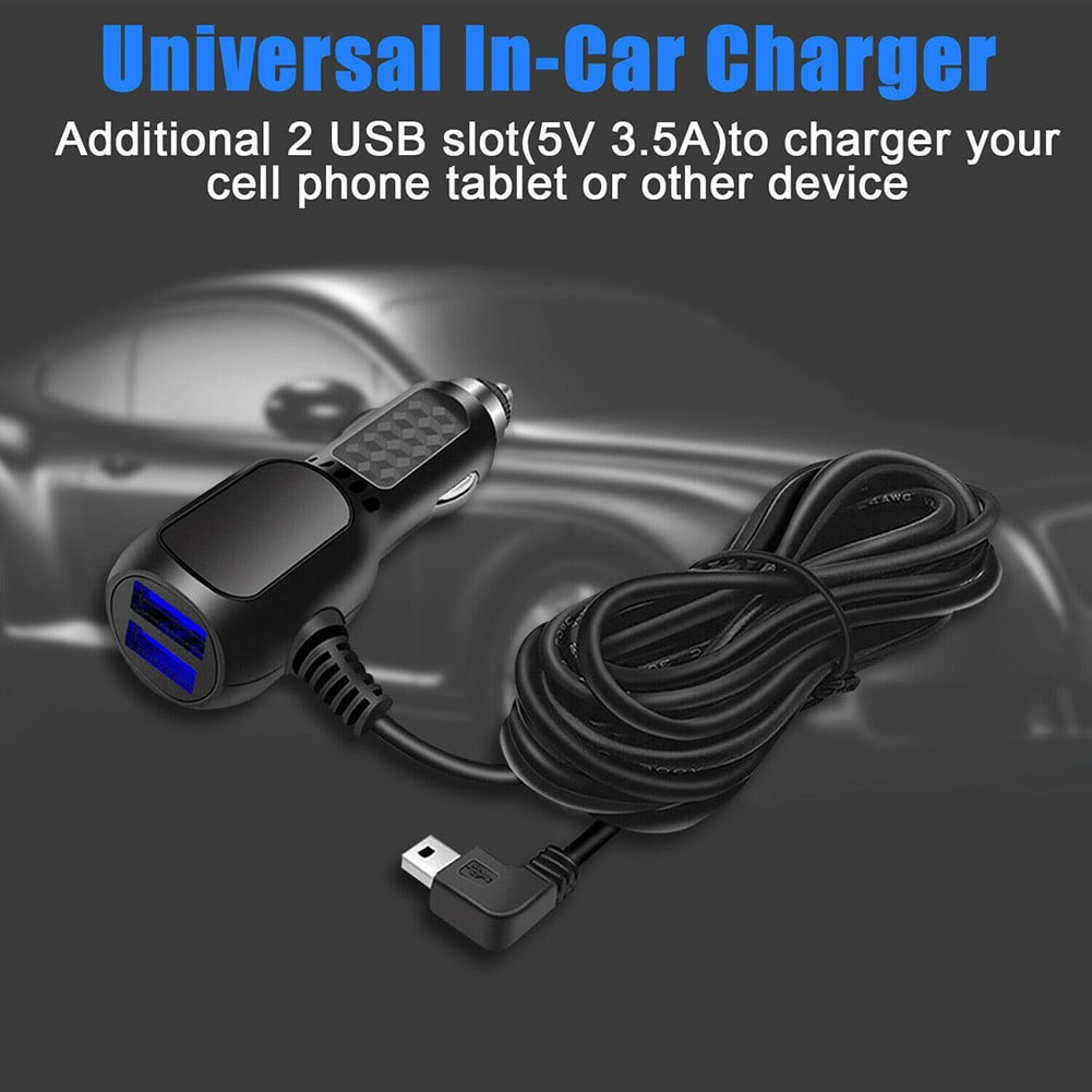 Dash Cam Car Charger Mini USB Cable 11.5ft Power Cord Supply for DVR Camera GPS