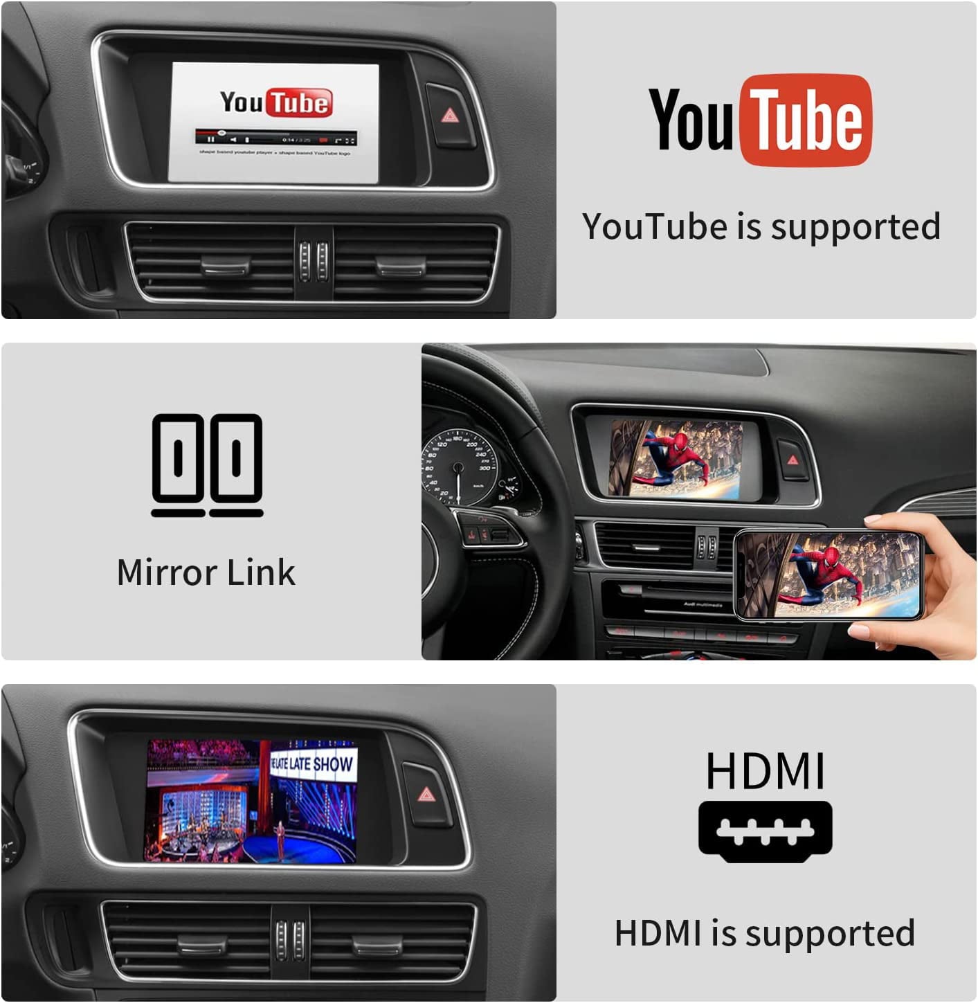 Road Top Wireless Carplay Android Auto Retrofit Kit for Audi A4 A5 S4 S5 RS4 RS5 Q5 2008-2015 with 3GMMI Factory Screen Update, Support Mirrorlink, Siri, Original Control, Camera