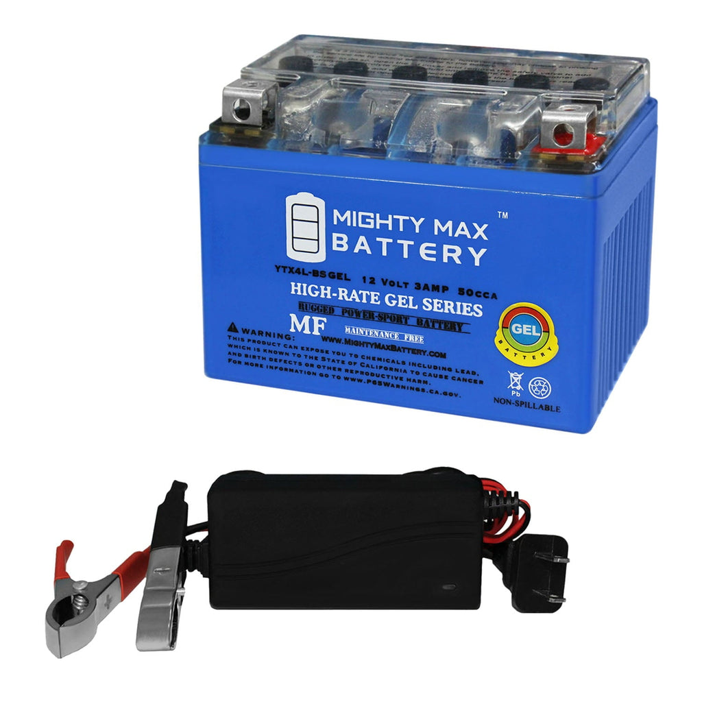 YTX4L-BS GEL Battery for Motorcycle Scooter ATV + 12V 1Amp Charger