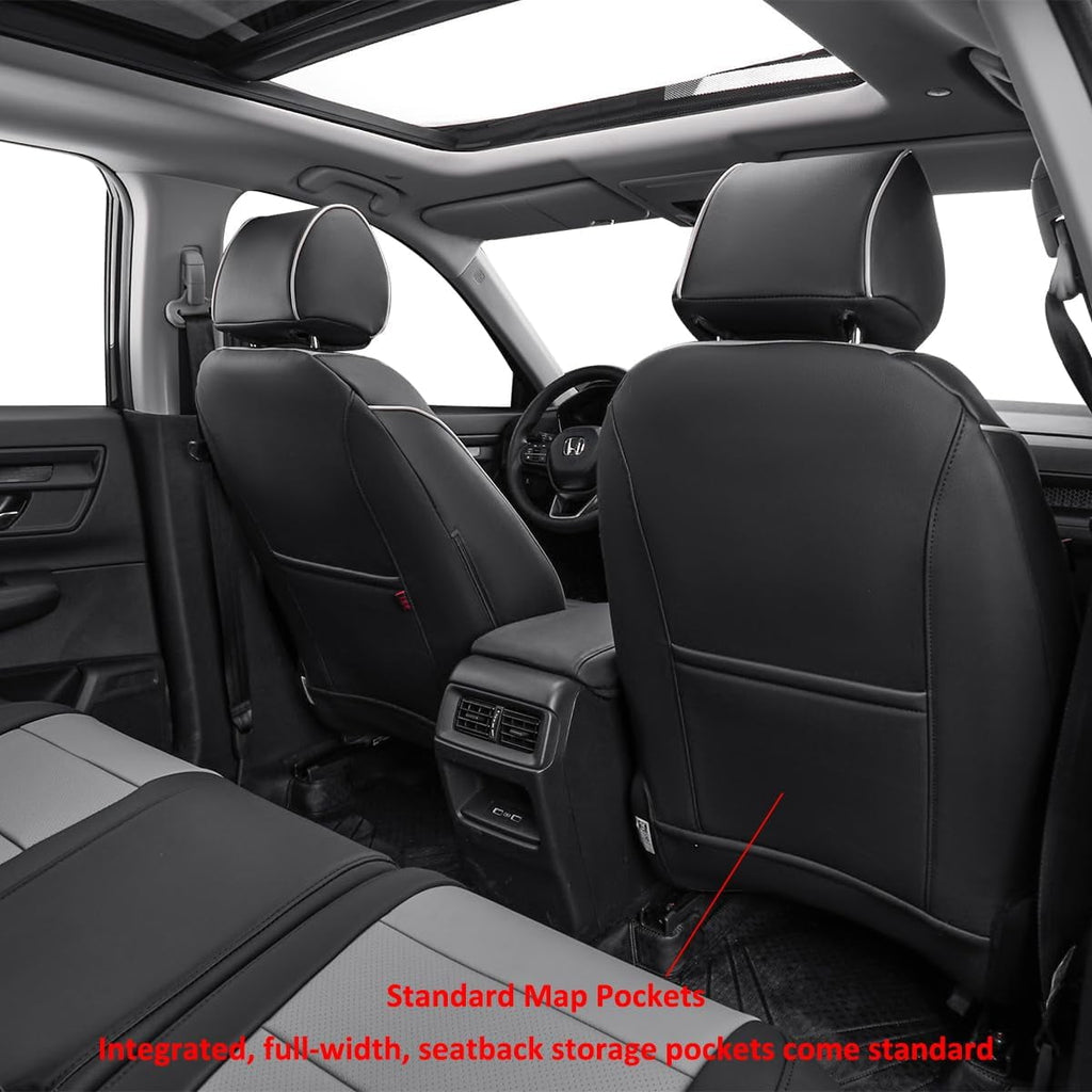EKR Custom Fit CRV Seat Covers for Honda CRV EX,EXL,Hybrid 2023 2024 - Full Set Breathable Leather Auto Seat Covers(Black with Gray)