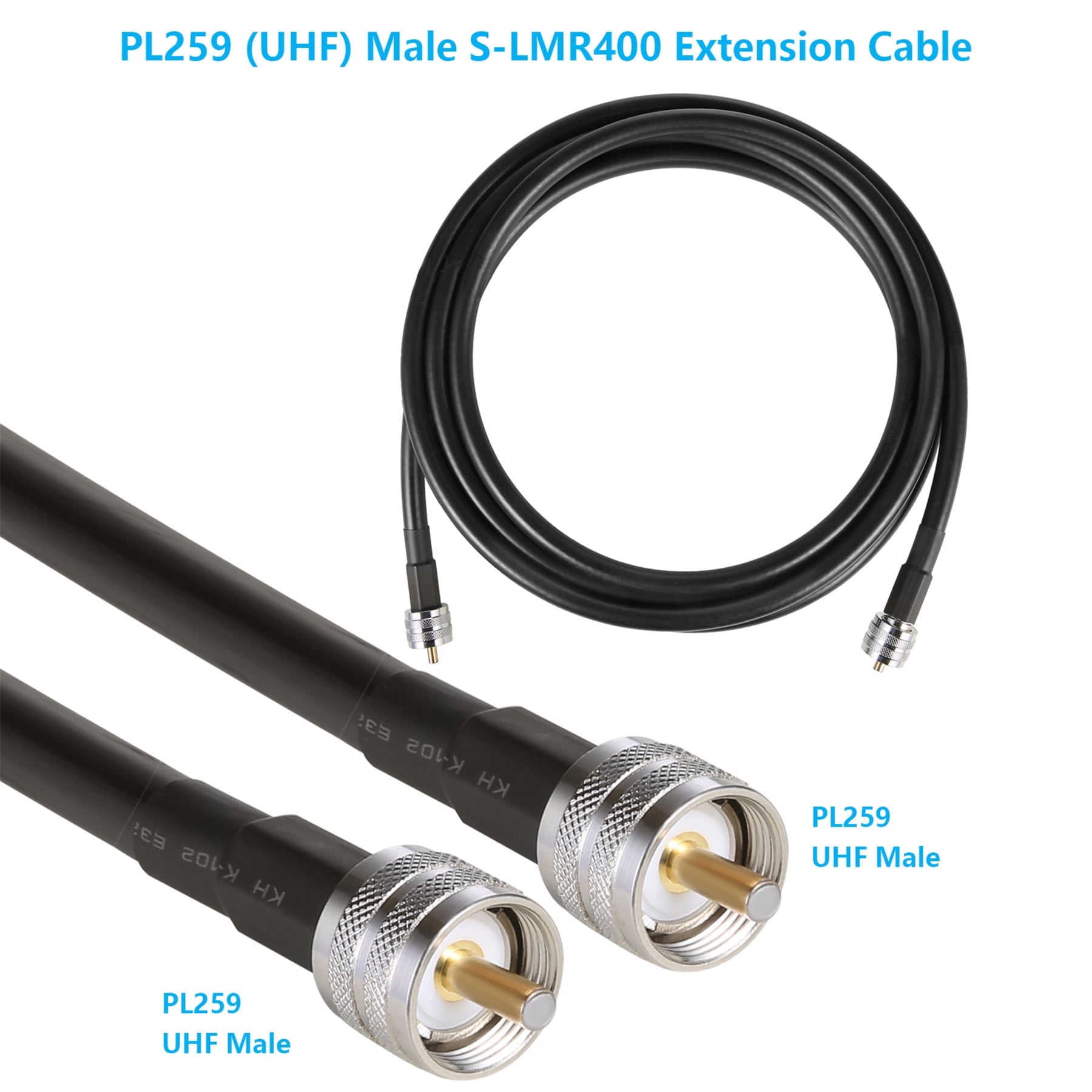 3ft PL259 to PL259 S-LMR400 Extension Cable, GEMEK Low Loss Coax UHF M/M Jumper for CB Radio, Antenna Analyzer, WiFi, SWR Meter, Ham Radio, Short Wave Radio - HF, VHF, UHF (50 Ohm Not for TV)