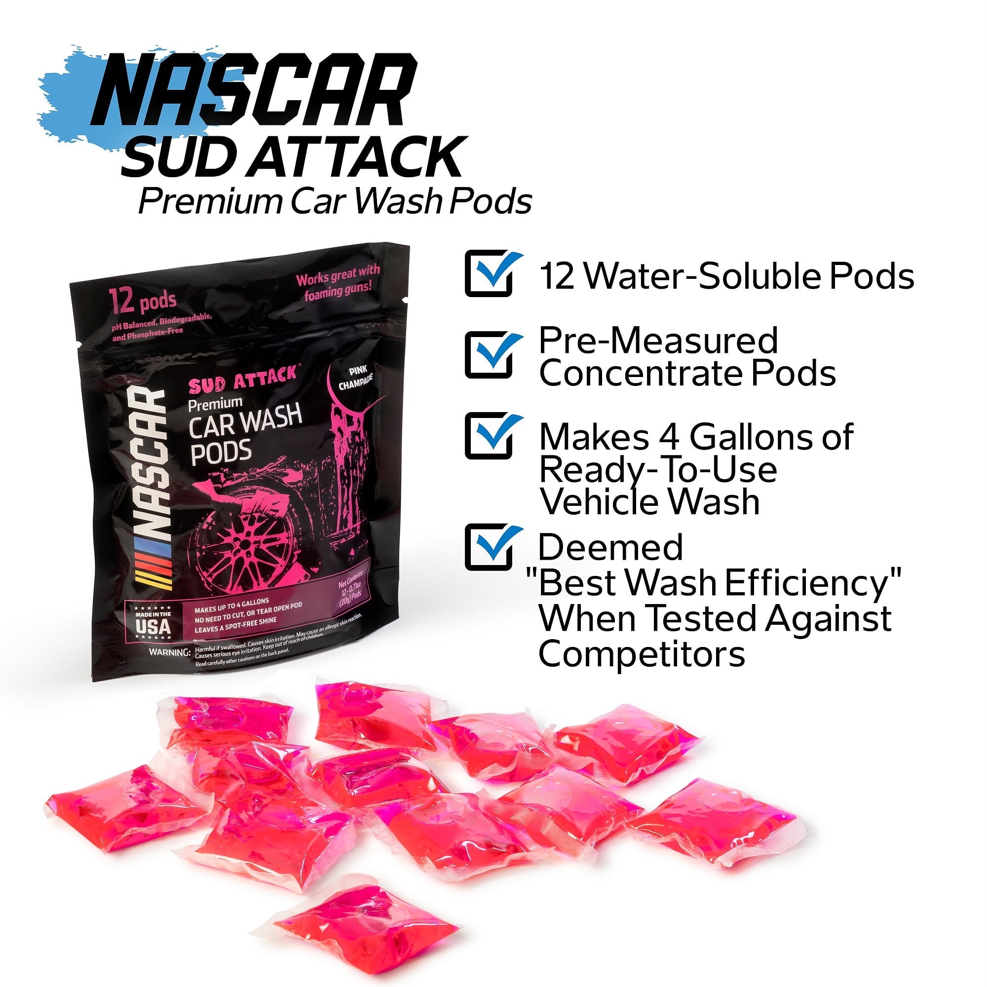 NASCAR - SUD Attack Car Wash Pods - Foaming Car Wash Soap (Works with Foam Cannons, Foam Guns or Bucket Washes) Safe for Cars, Trucks, Motorcycles, RVs & More