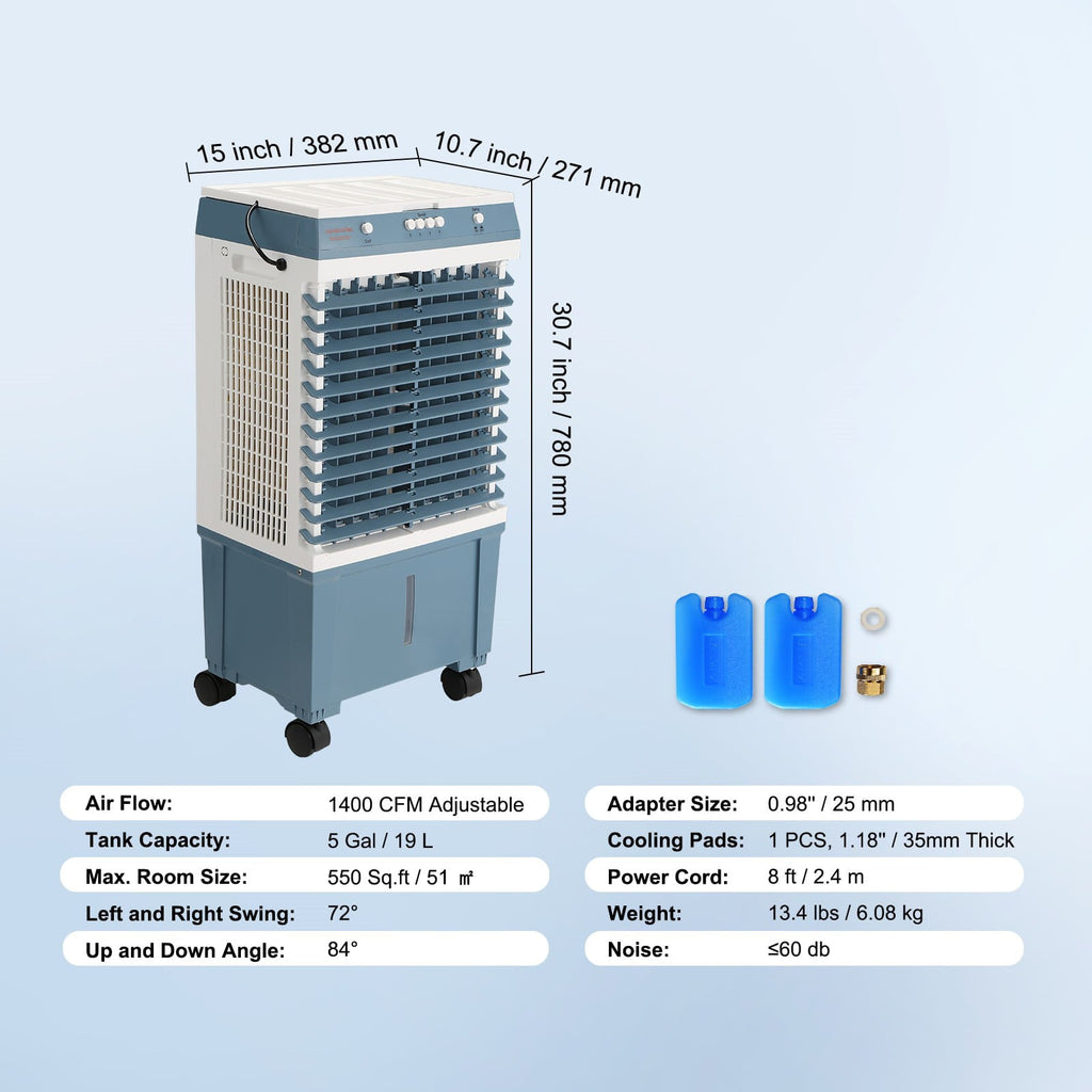 BENTISM Evaporative Cooler Swamp Cooler 3-in-1 1400 CFM 5 Gal Air Humidifier Home