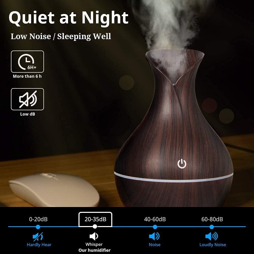 Wood Grain Vase Humidifier Creative Vase Wood Mini Mute Usb Air Humidifier Household Humidifier Bedroom For Home Office (Dark Wood Grain )