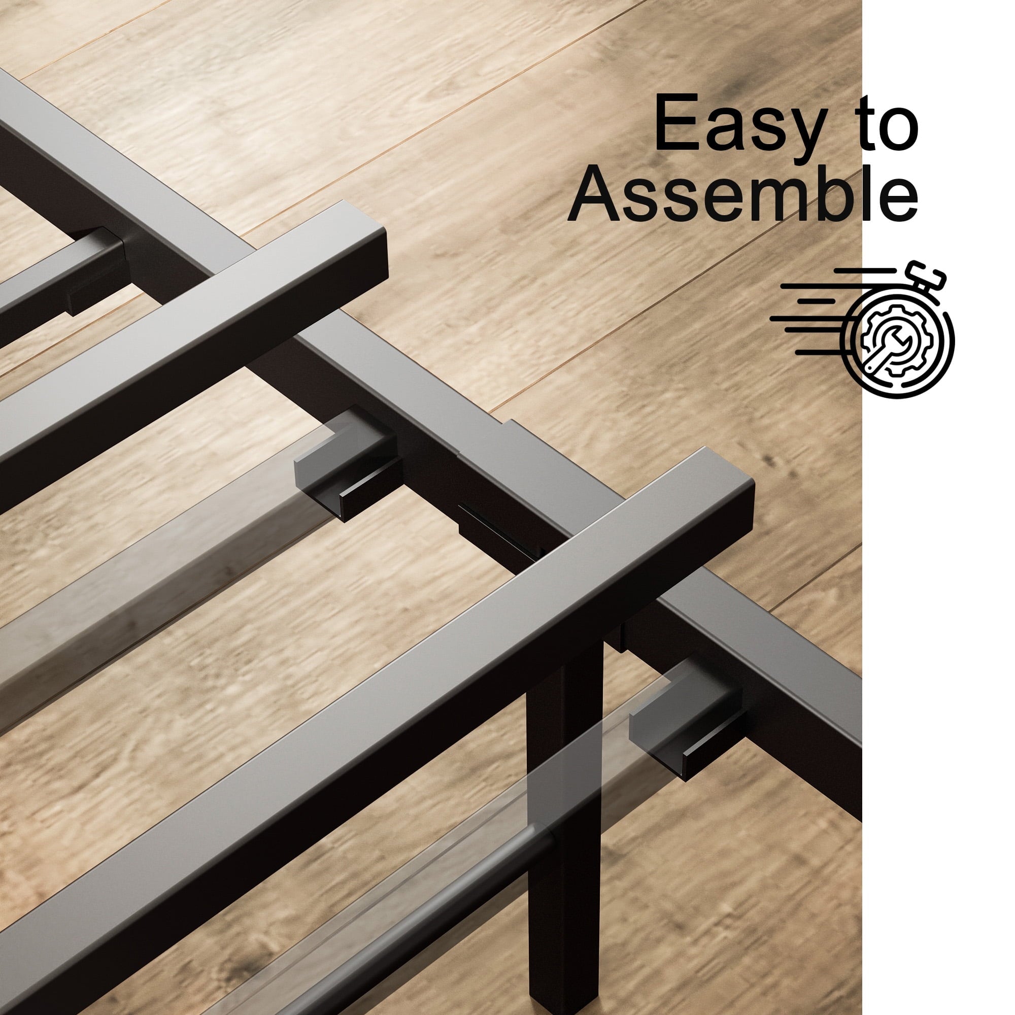 LIKIMIO Queen Bed Frame, Storage Headboard with Charging Station, Solid and Stable, Noise Free, No Box Spring Needed, Easy Assembly