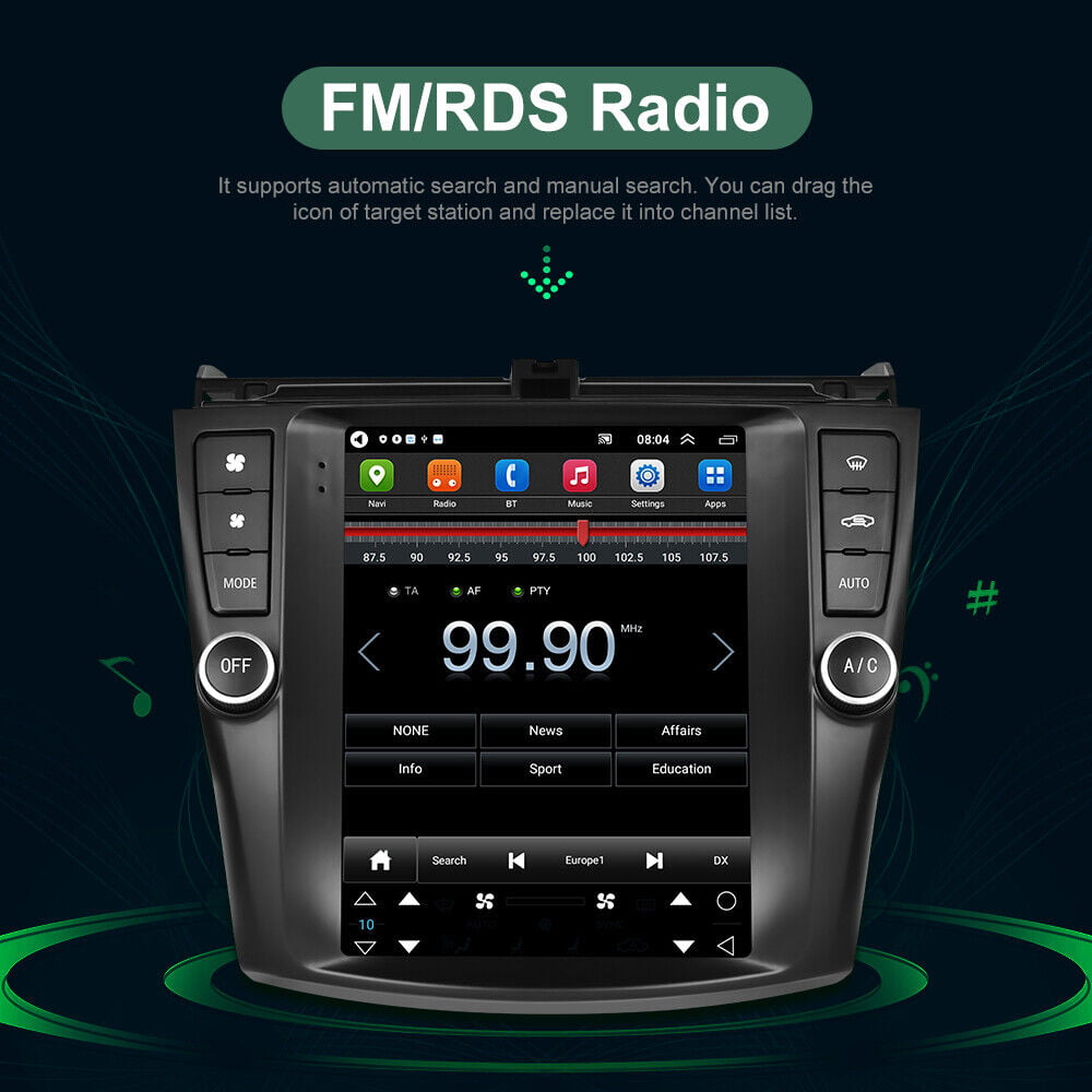 Car Radio Stereo for Honda Accord 2003-2007, 9.7" Touchscreen Android 12 Support Carplay Android Auto/Navigation/Bluetooth/USB/Video/Steering Wheel Control/Rear Camera/ 2+32G,Black