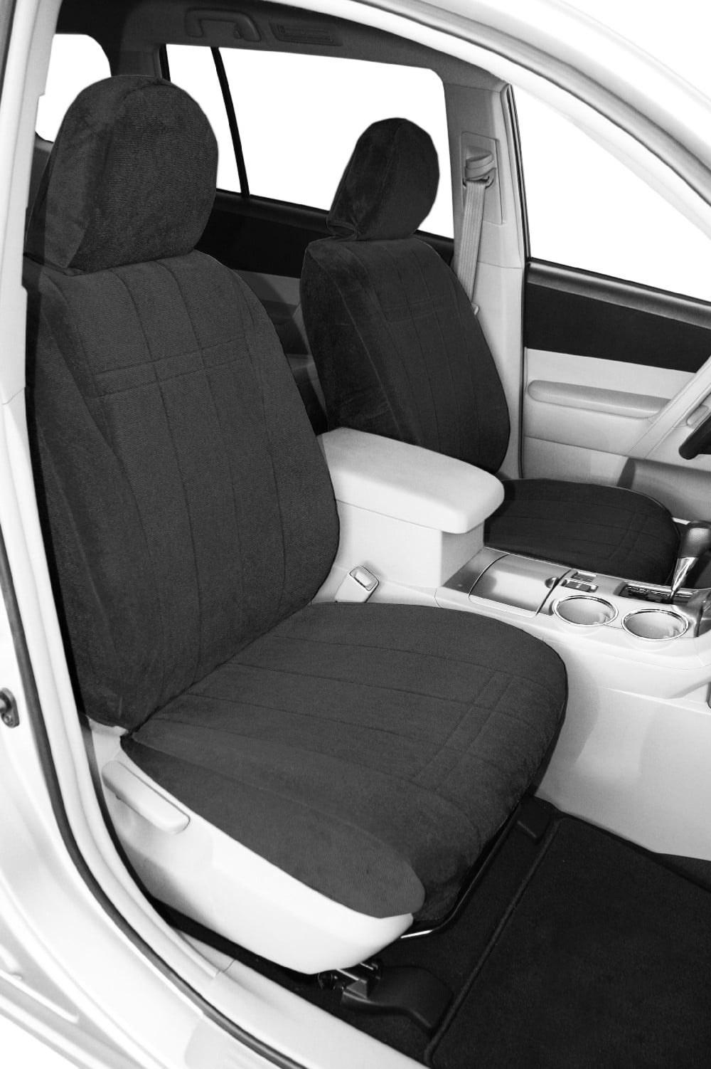 CalTrend Front Velour Seat Covers for 2003-2007 Chevy/GMC Avalanche|Tahoe|Suburban|Silverado|Sierra|Yukon 1500-3500 - CV380-03RA Charcoal Classic Insert and Trim
