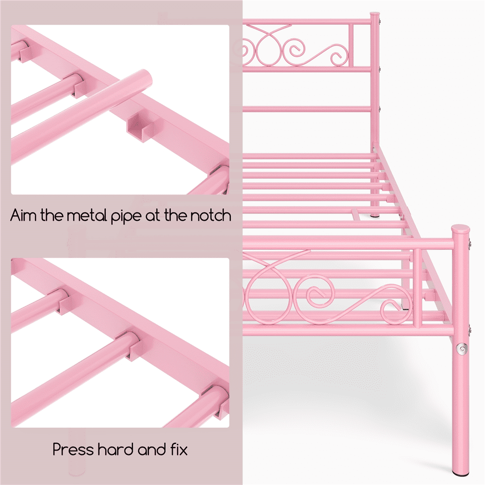 Easyfashion Jocelyn Modern Graceful Scroll Metal Platform Twin Bed,Pink