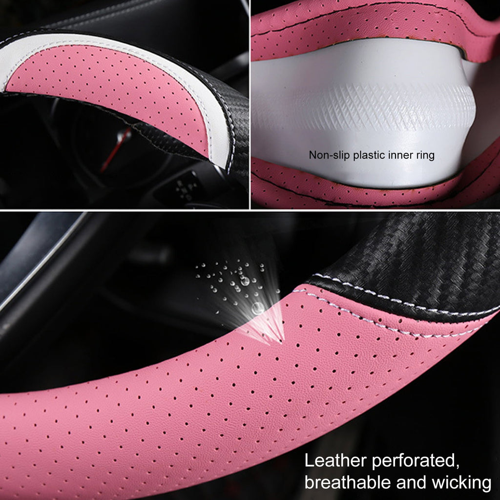 XWQ Steering Wheel Cover Sweat-proof Breathable Universal Carbon Fiber Anti-skid Car Steering Cover for Driver