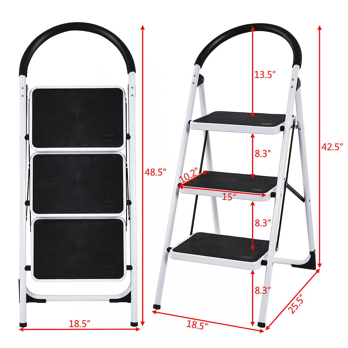 SUGIFT 3-Step Portable Folding Steel Ladder with Wide Platform Steps, 330lbs Capacity, White