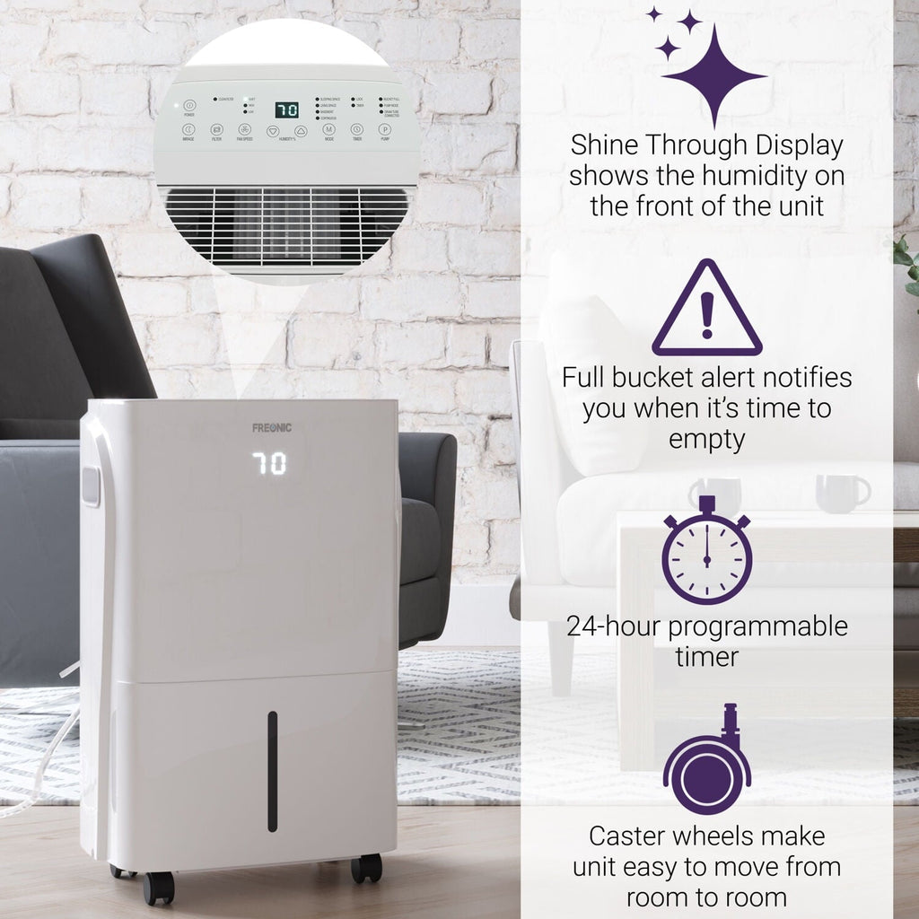 Freonic Energy Star 35-Pint 3,000 Sq.Ft. Portable Dehumidifier in White