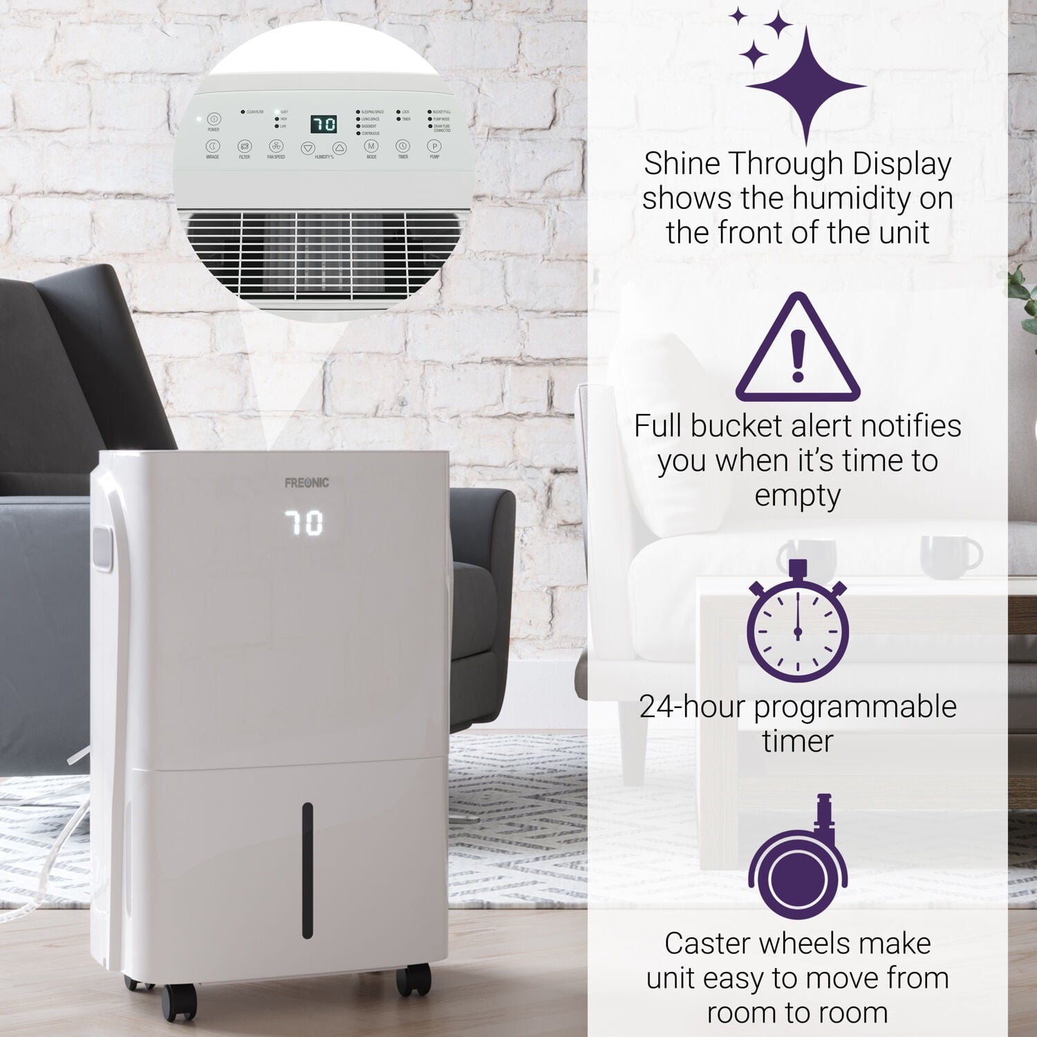 Freonic Energy Star 35-Pint 3,000 Sq.Ft. Portable Dehumidifier in White