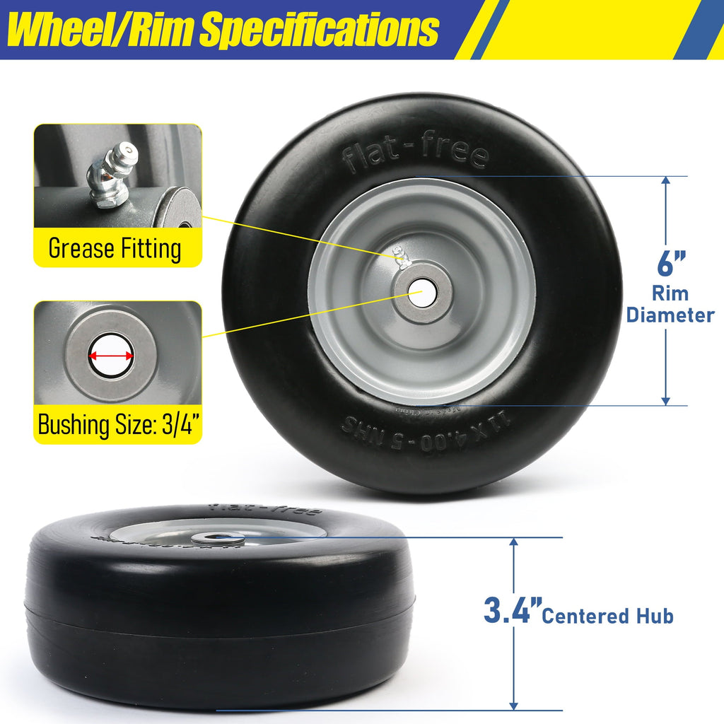 LotFancy 11x4.00-5 in Lawn Mower Tire on Wheel, Flat Free for Zero Turn Mowers