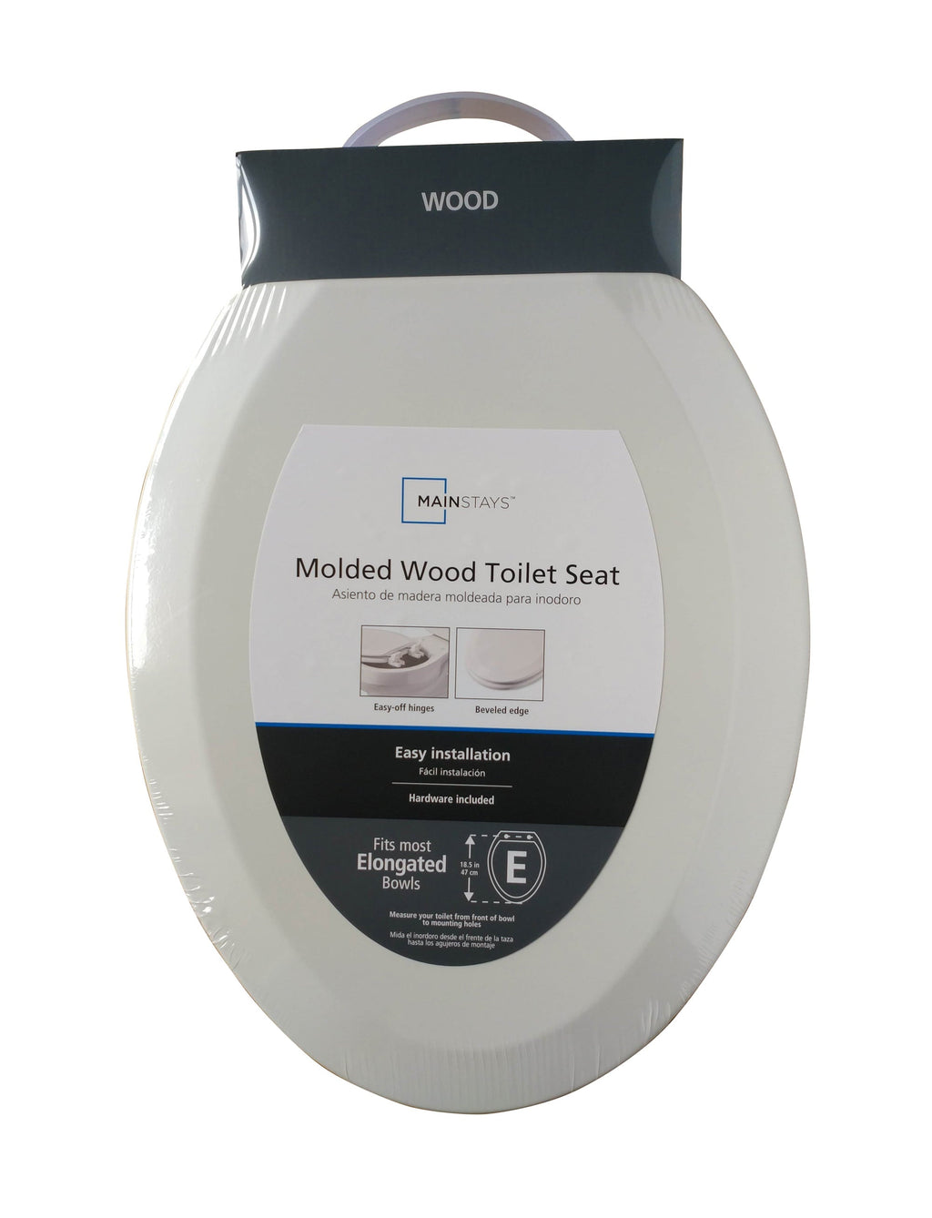 Mainstays Elongated White Wood Toilet Seat, Easy Clean
