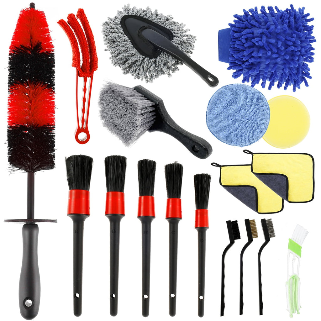 JTWEEN 18pcs Car Wash Cleaning Tools Kit Car Detailing Set,Car Wash Kit Interior and Exterior with Car Detail Brushes, Tire Brush, Towels