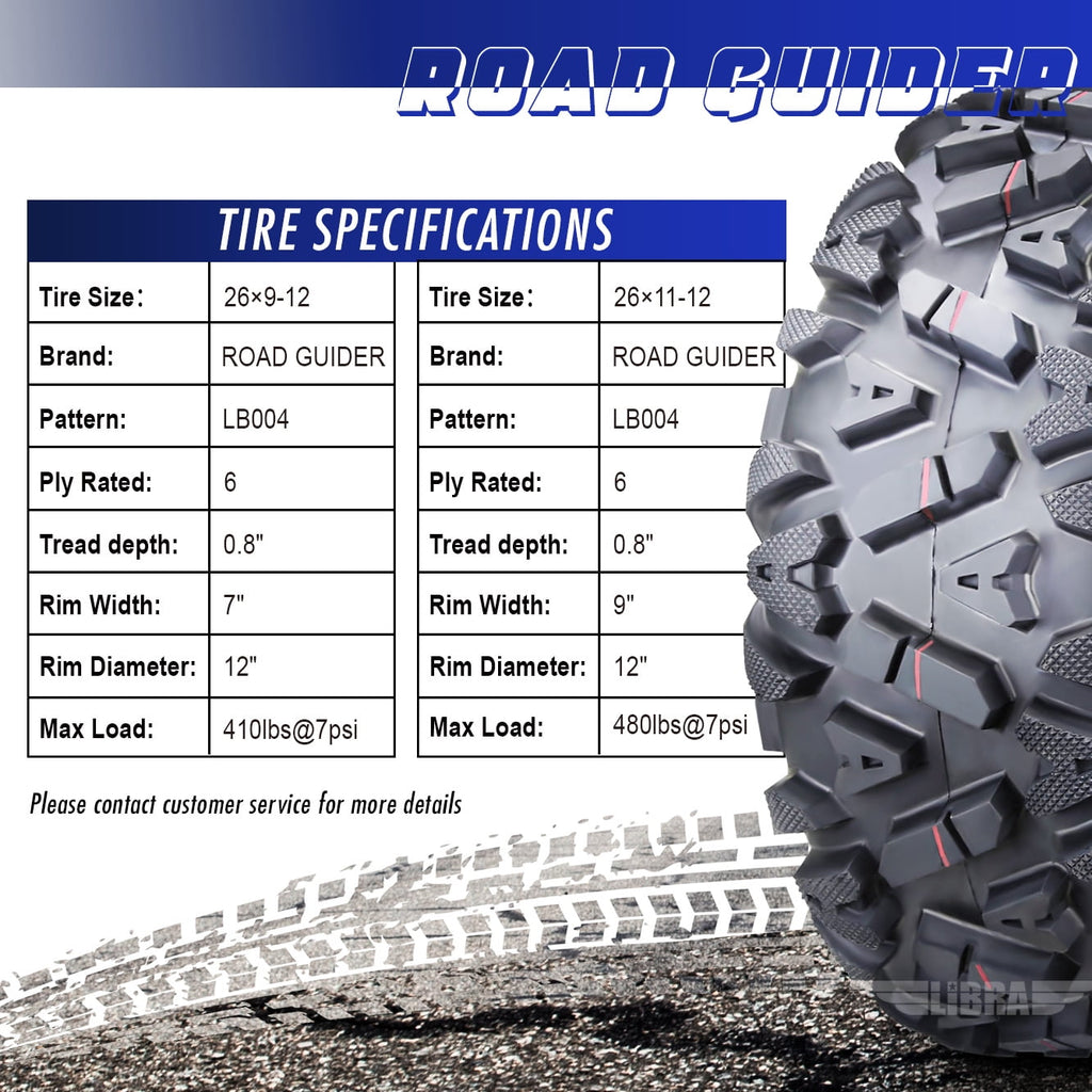 Set of 4 ATV/UTV Tires 26x9-12 26x9x12 Front 26x11-12 26x11x12 Rear 10277/278