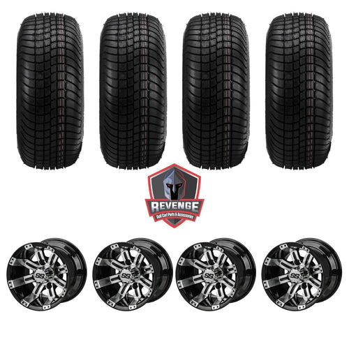 10" Casino Machined Black Golf Cart Wheels and Tires Combo (205/65-10) Set of 4