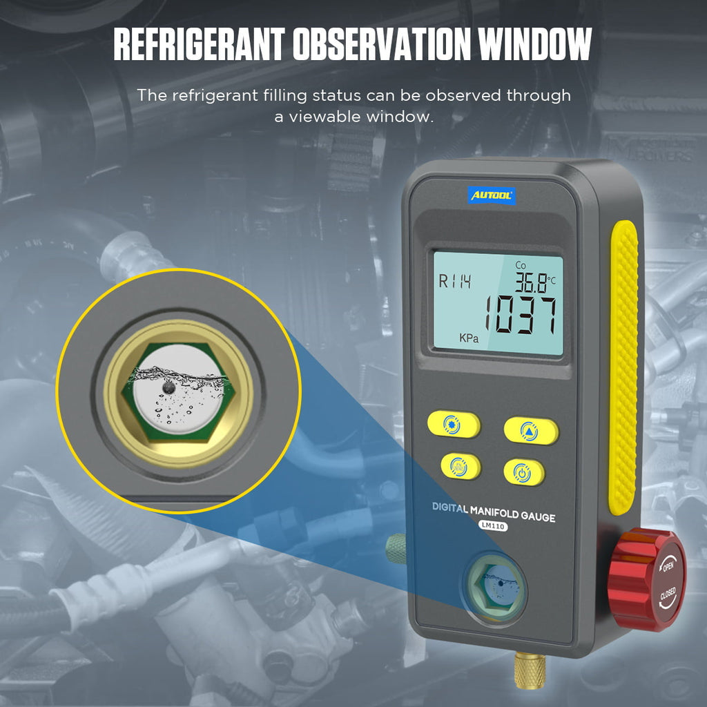 AUTOOL Refrigeration Digital HVAC Vacuum Pressure Manifold Tester, Pressure Gauge, Air-Conditioning HVAC Tools, r134a Refrigerant Recharge Kit, LM110