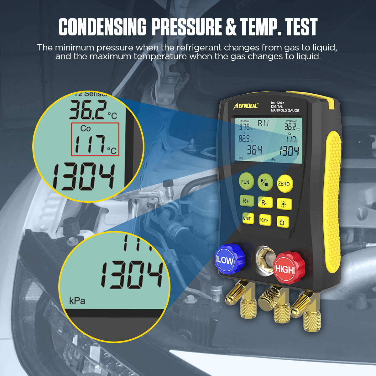 AUTOOL Air-Conditioning R134A Refrigerationt Digital Manifold Gauge Set, HVAC Vacuum Pressure Temperature Tester Kit, Support 89 Kinds Refrigerant HVAC Tools, AC Leak Detector Kit