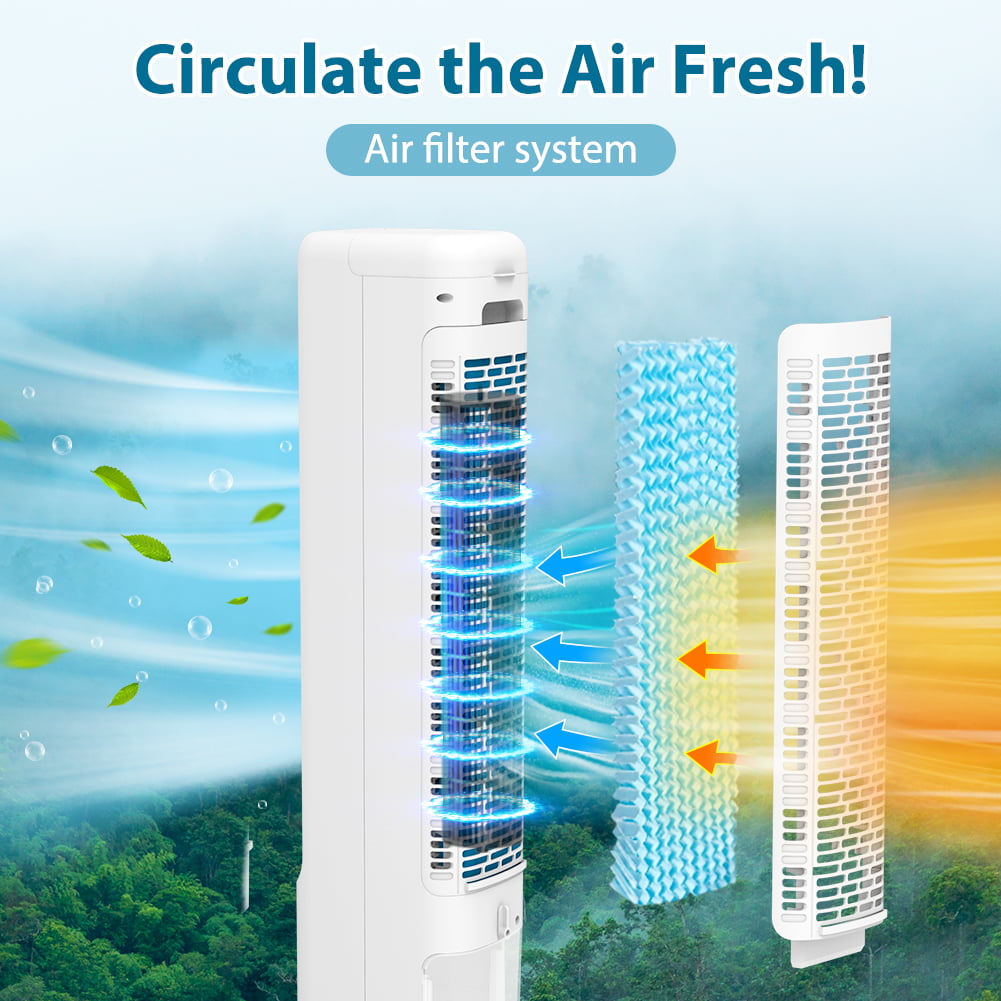 3-in-1 Evaporative Air Cooler LifePlus Portable Tower Cooling Fan Oscillating Swamp Cooler 41.5" White