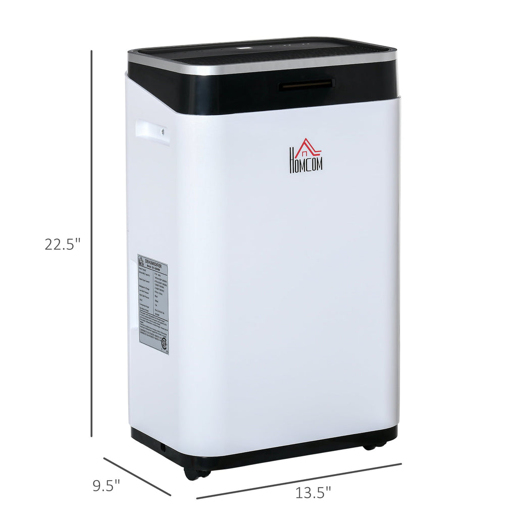 HOMCOM 2520 Sq. Ft Portable Electric Dehumidifier For Home, Bedroom or Basements with 14 Pint Tank, 2 Speeds and 3 Modes, 42 pt/Day, White