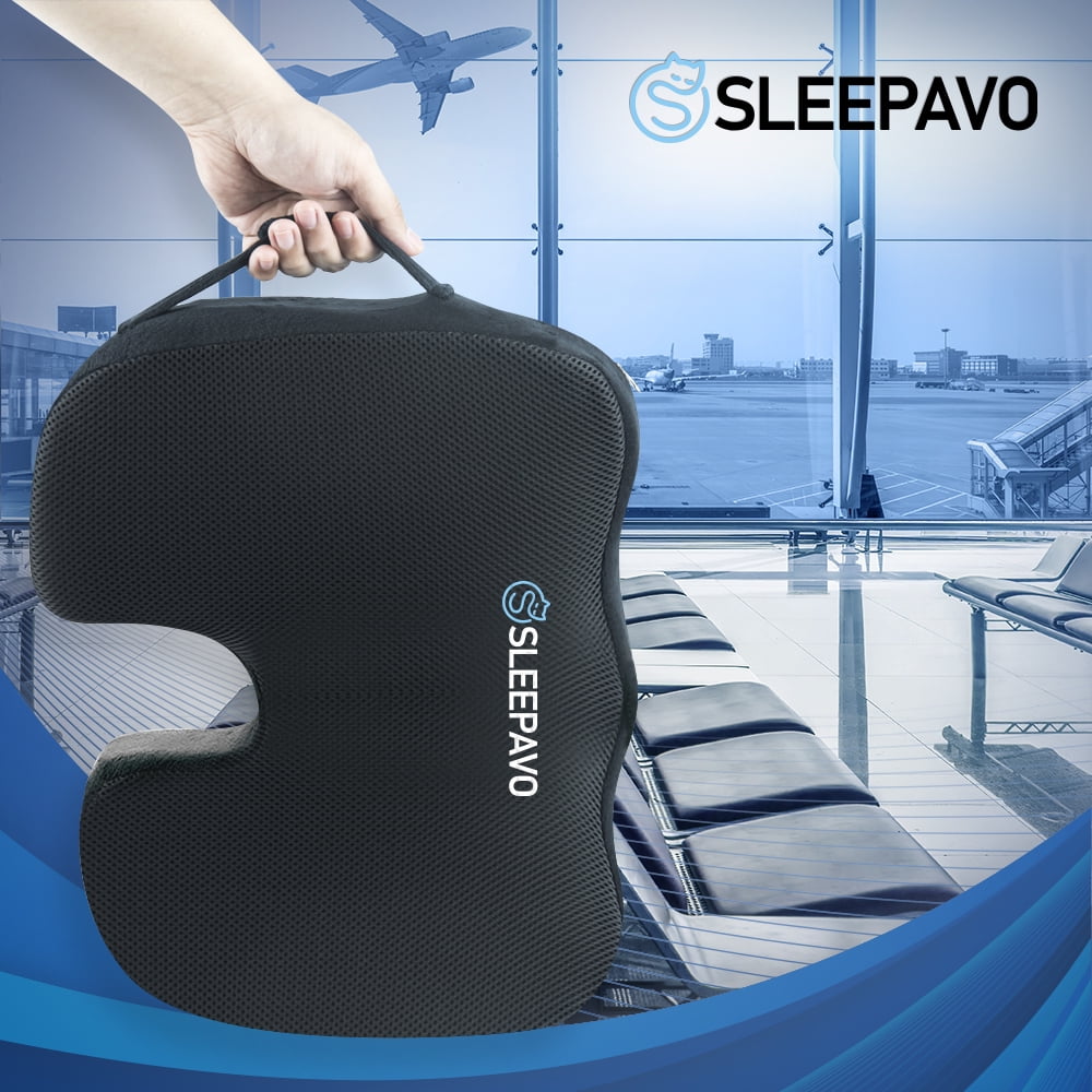 Sleepavo Seat Cushion - Office Chair Cushion for Sciatica Pain Relief, Seat Cushion for Tailbone Pain Relief - Back Support Pillow - Seat Cushion for Car (Black)