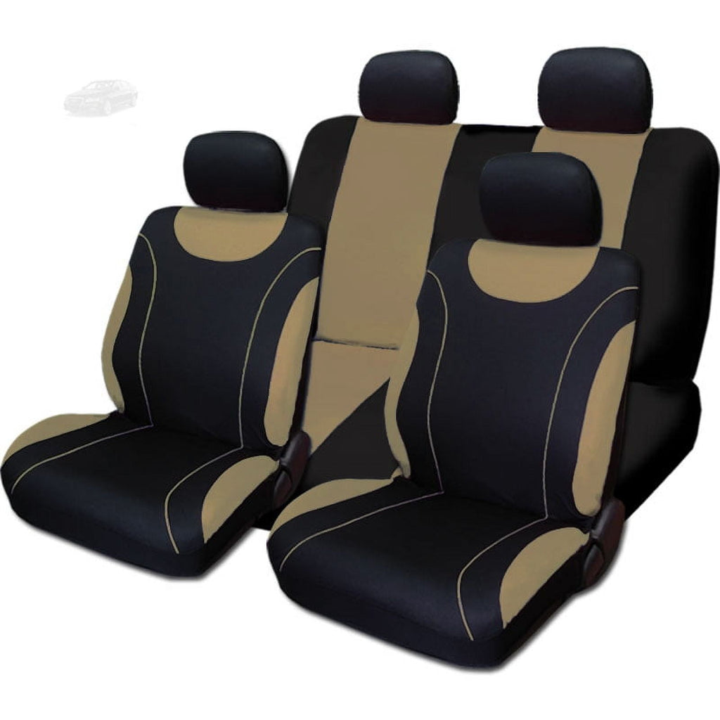 8 Pieces Flat Cloth Sleek Design Black and Tan Front and Rear Car Seat Covers Set - Shipping Included
