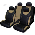 8 Pieces Flat Cloth Sleek Design Black and Tan Front and Rear Car Seat Covers Set - Shipping Included