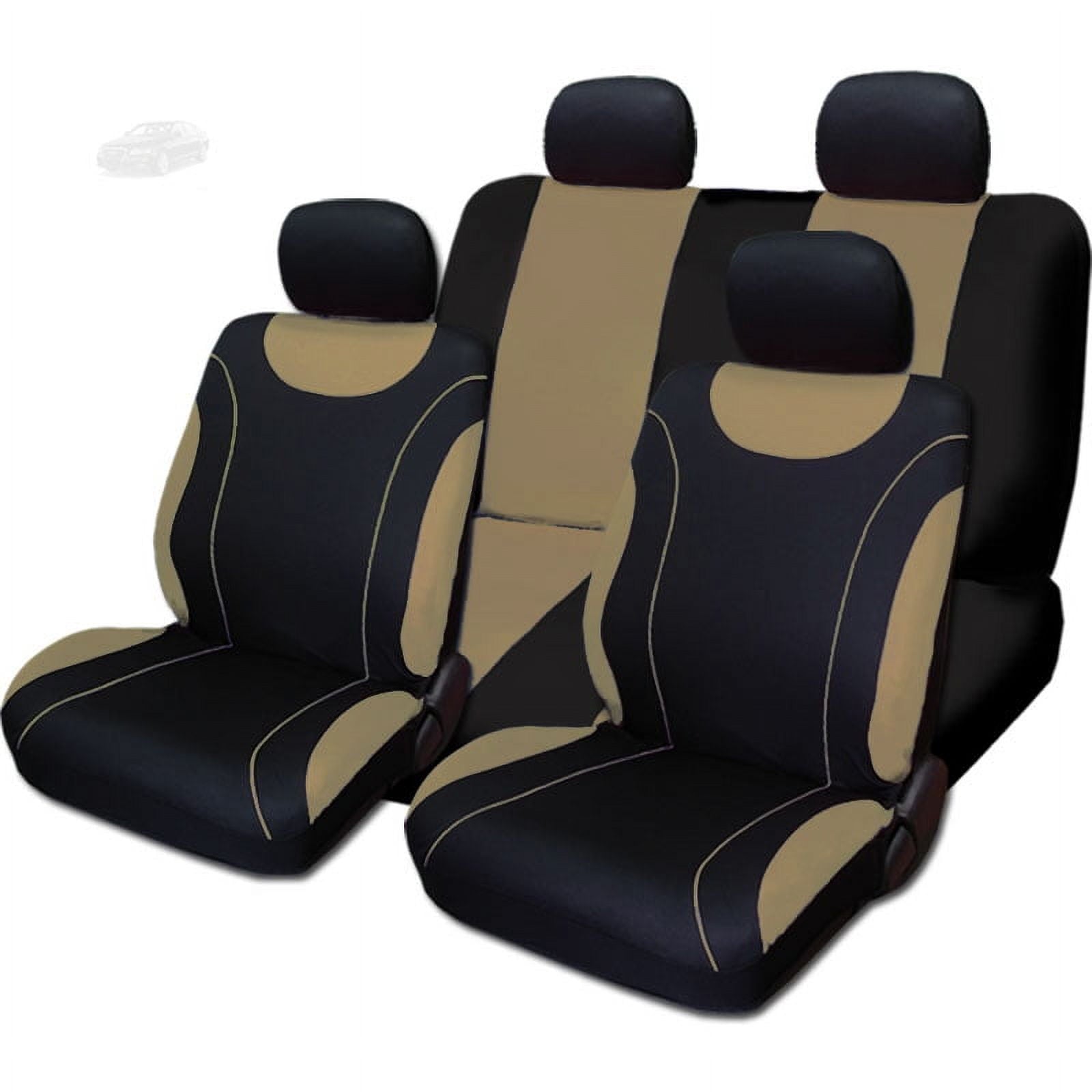 8 Pieces Flat Cloth Sleek Design Black and Tan Front and Rear Car Seat Covers Set - Shipping Included