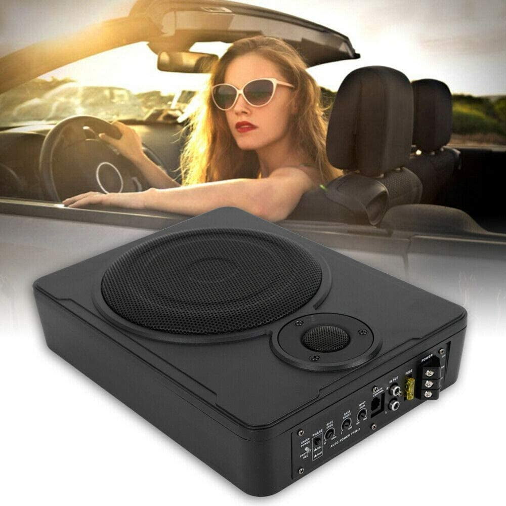 8'' Under-Seat Active Car Subwoofer Audio Speaker Bass Amp Sub Box Slim 600W Subwoofer Sub Audio Amplifier 600W