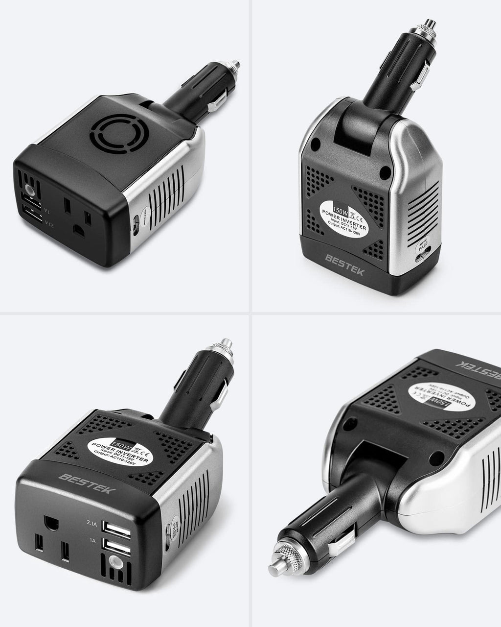 BESTEK 150W Power Inverter Car Charger with 2 USB Charging Ports