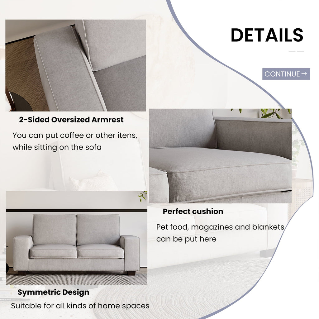INGALIK 88.58" Modern Loveseat Sofa for Living Room, Chenille Sofa and Couch with Square Armrests, Removable Sofa Cushions and Detachable Sofa Cover, Easy to Install, 3 Seater, Light Grey