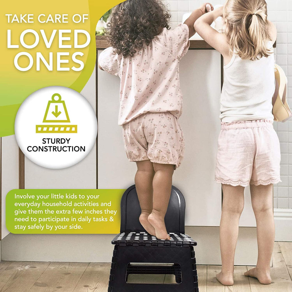 BodyHealt Portable Folding Stool with Back for Elderly-Adults, Toddlers (Black)