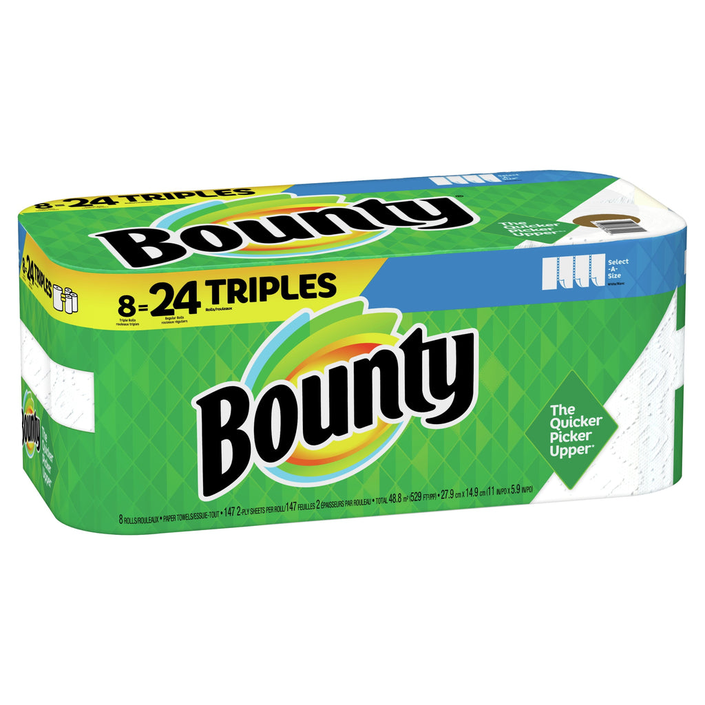 Bounty Select-A-Size Paper Towels, White, 8 Triple Rolls = 24 Regular Rolls, 8 Count