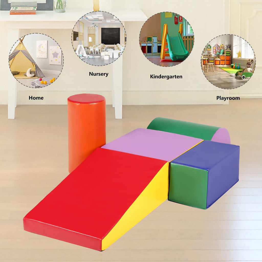 Kinder King Climb Foam Block for Toddler, 5Pcs Baby Foam Climb and Crawl Play Toy Set Indoor, Crawling and Sliding, Red & Yellow