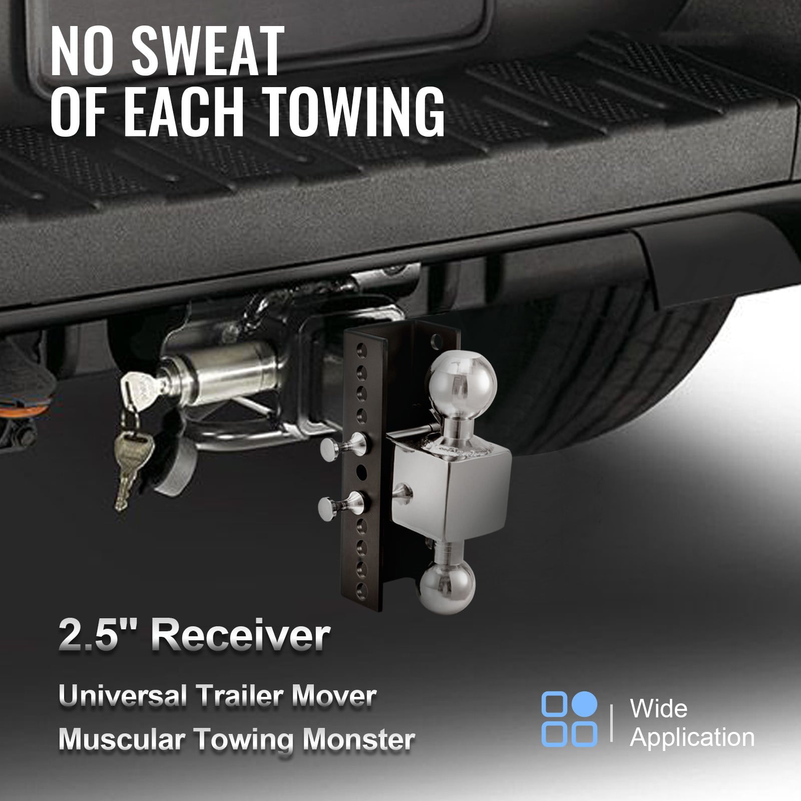 VEVOR Adjustable Trailer Hitch, 8" Rise & Drop Hitch Ball Mount 2.5" Receiver Solid Tube 22,000 lbs Rating, 2 and 2-5/16 inch Stainless Steel Balls w/ Key Lock, for Automotive Trucks Trailers Towing
