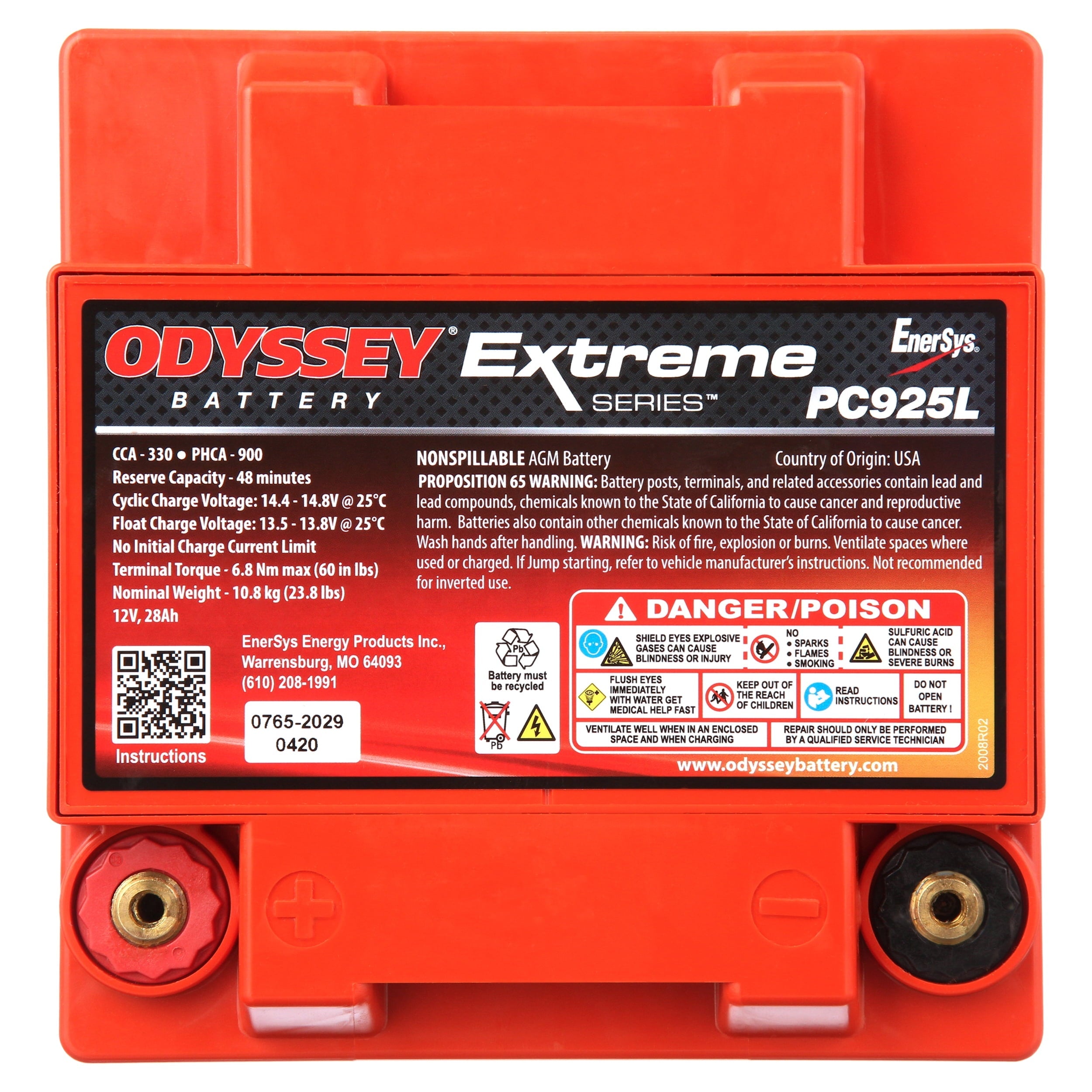 Odyssey Extreme PC925L Powersports Battery (Left Hand Positive)