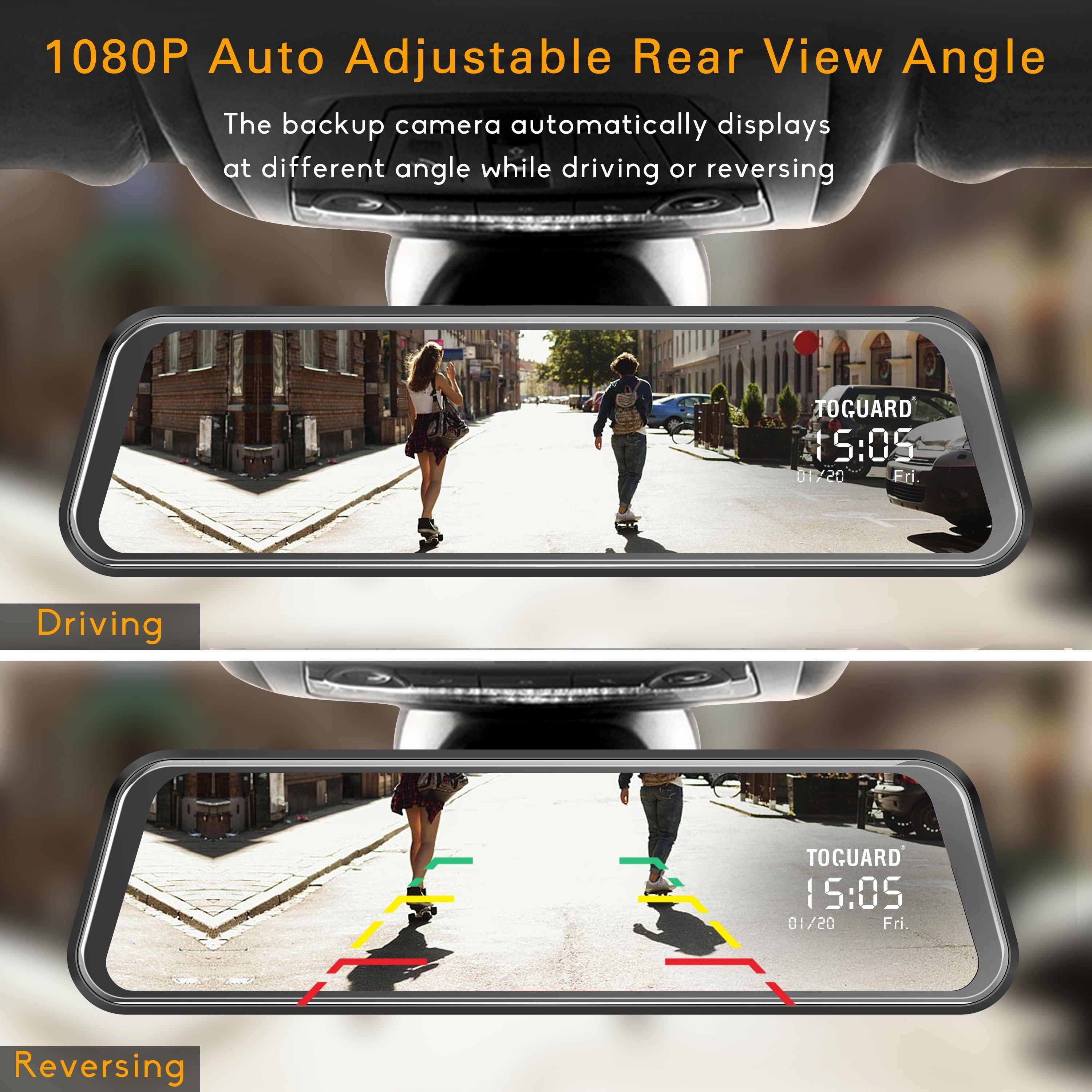 TOGUARD 1080P Mirror Dash Cam for Cars with 10-inch IPS Full Touch Screen Waterproof Backup Camera Rear View Mirror Camera