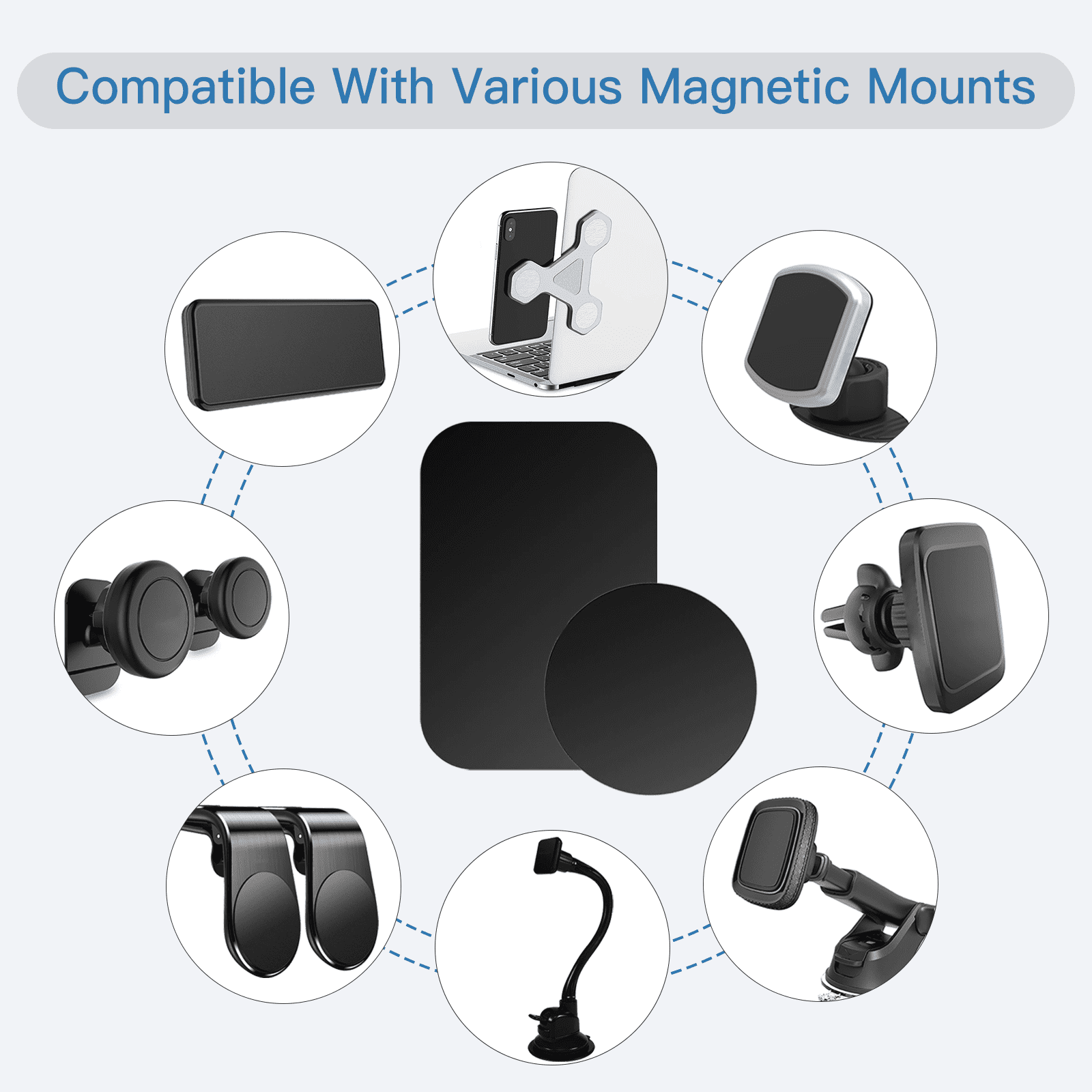 OWLKELA 10 Pack Mount Metal Plate, Phone Magnet Car Mount Holder with Adhesive, Black, 4R and 6Rd