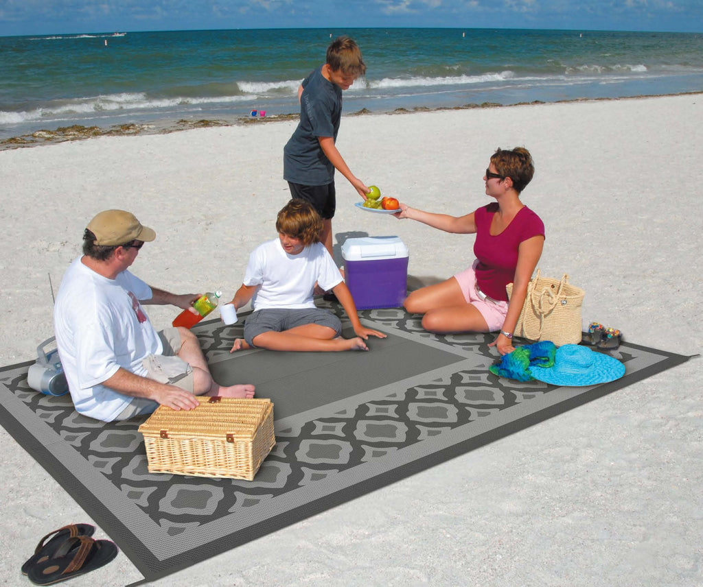 Auto Drive 6' x 9' Linked Geo Gray Reversible RV Outdoor Patio Mat
