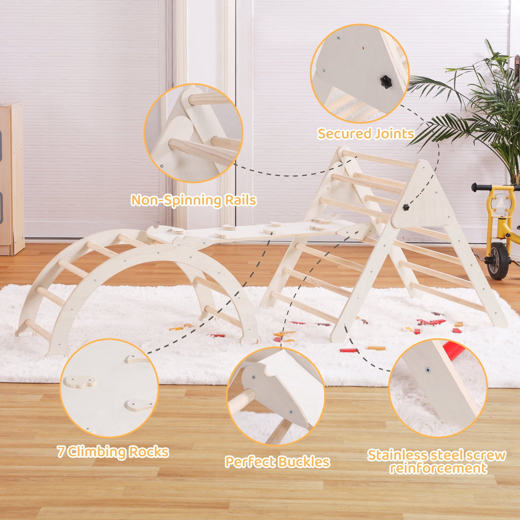 4-in-1 Wooden Pikler Climbing Triangle Foldable Pikler Triangle Ladder with Rock Climbing Ramp and Pikler Arch,Montessori Climber Ladder Slide,Climbing Toys for Toddlers 18m-6yrs